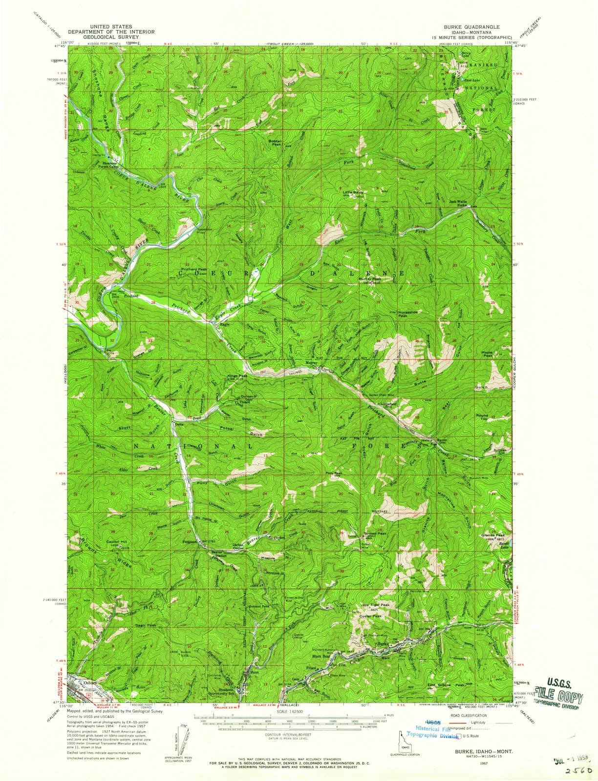 1957 Burke, ID - Idaho - USGS Topographic Map