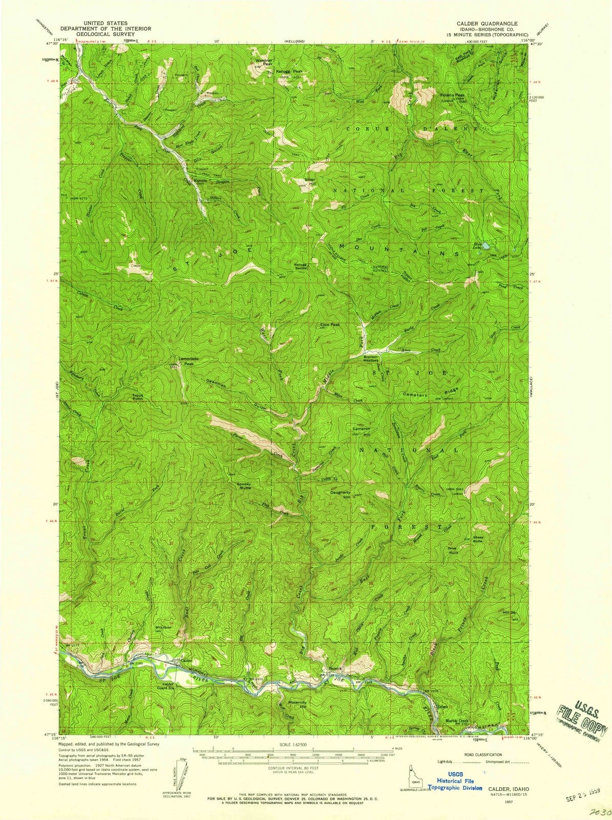 1957 Calder, ID Idaho USGS Topographic Map Historic Pictoric