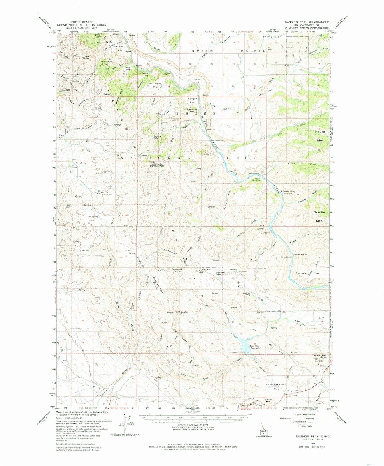 1960 Danskin Peak, ID - Idaho - USGS Topographic Map