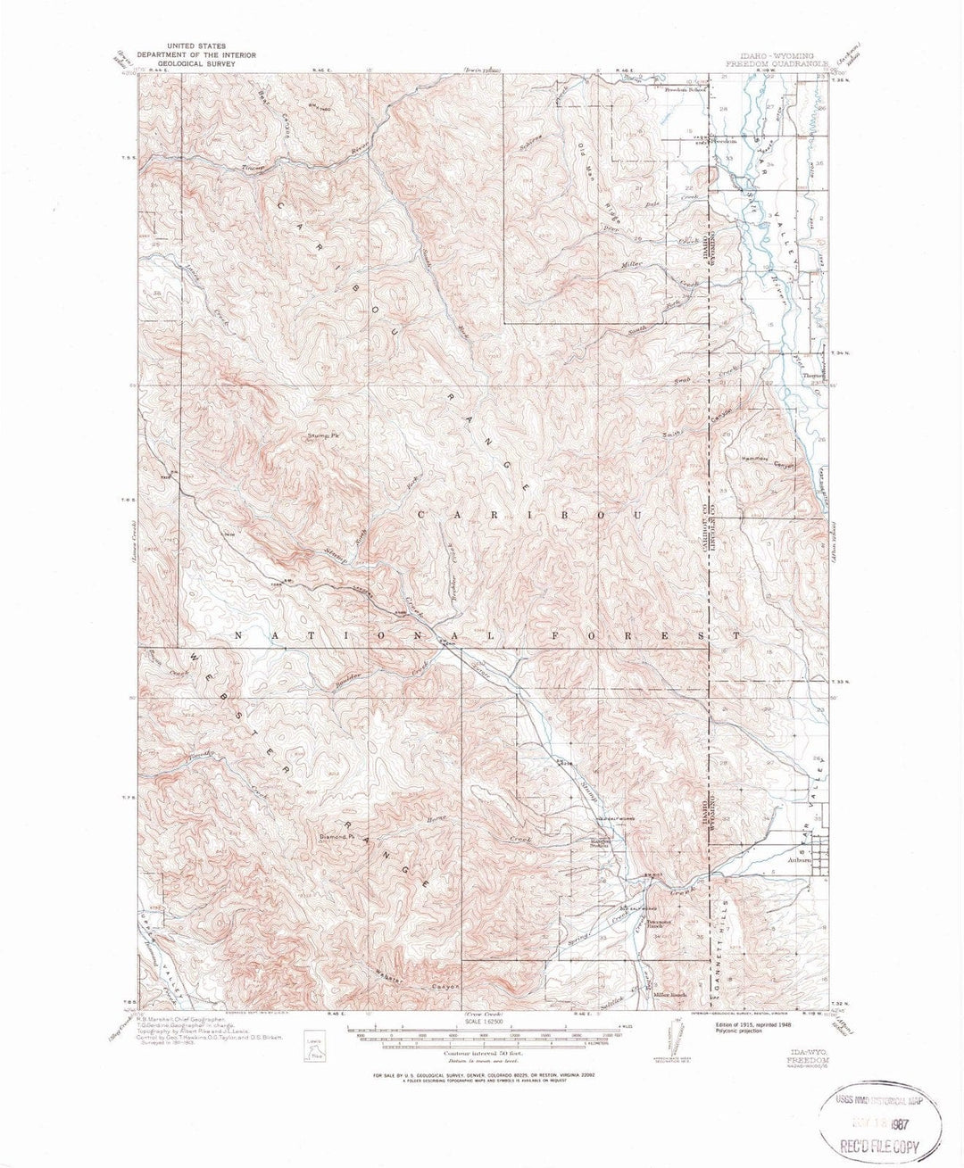 1915 Freedom, WY - Wyoming - USGS Topographic Map