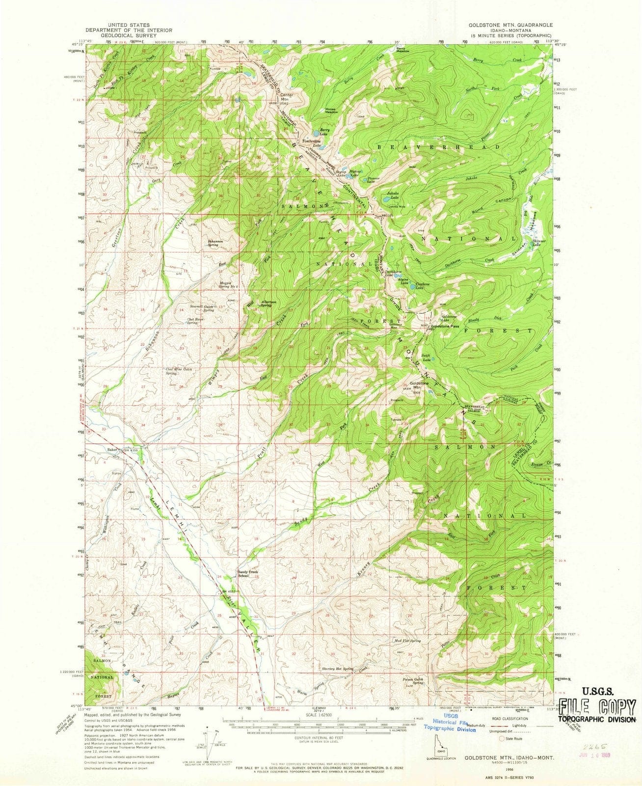 1956 Goldstone MTN, ID - Idaho - USGS Topographic Map