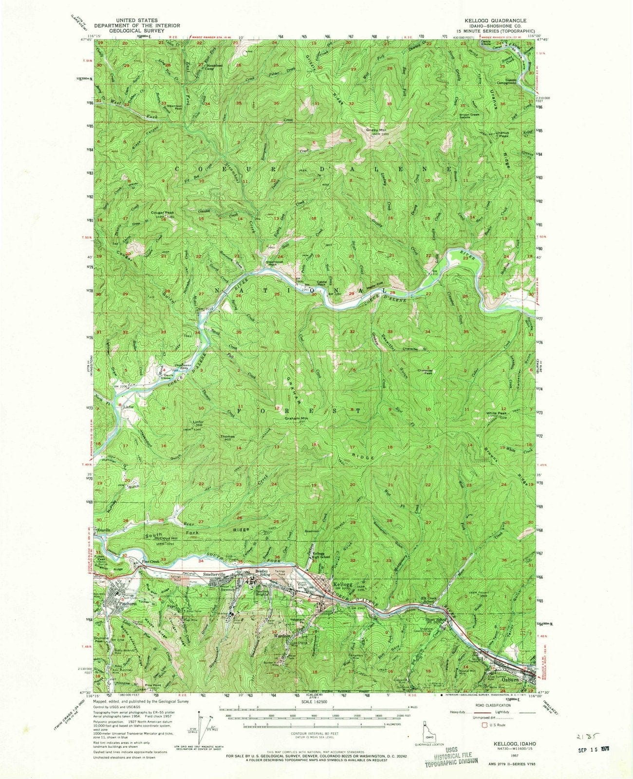 1957 Kellogg, ID - Idaho - USGS Topographic Map
