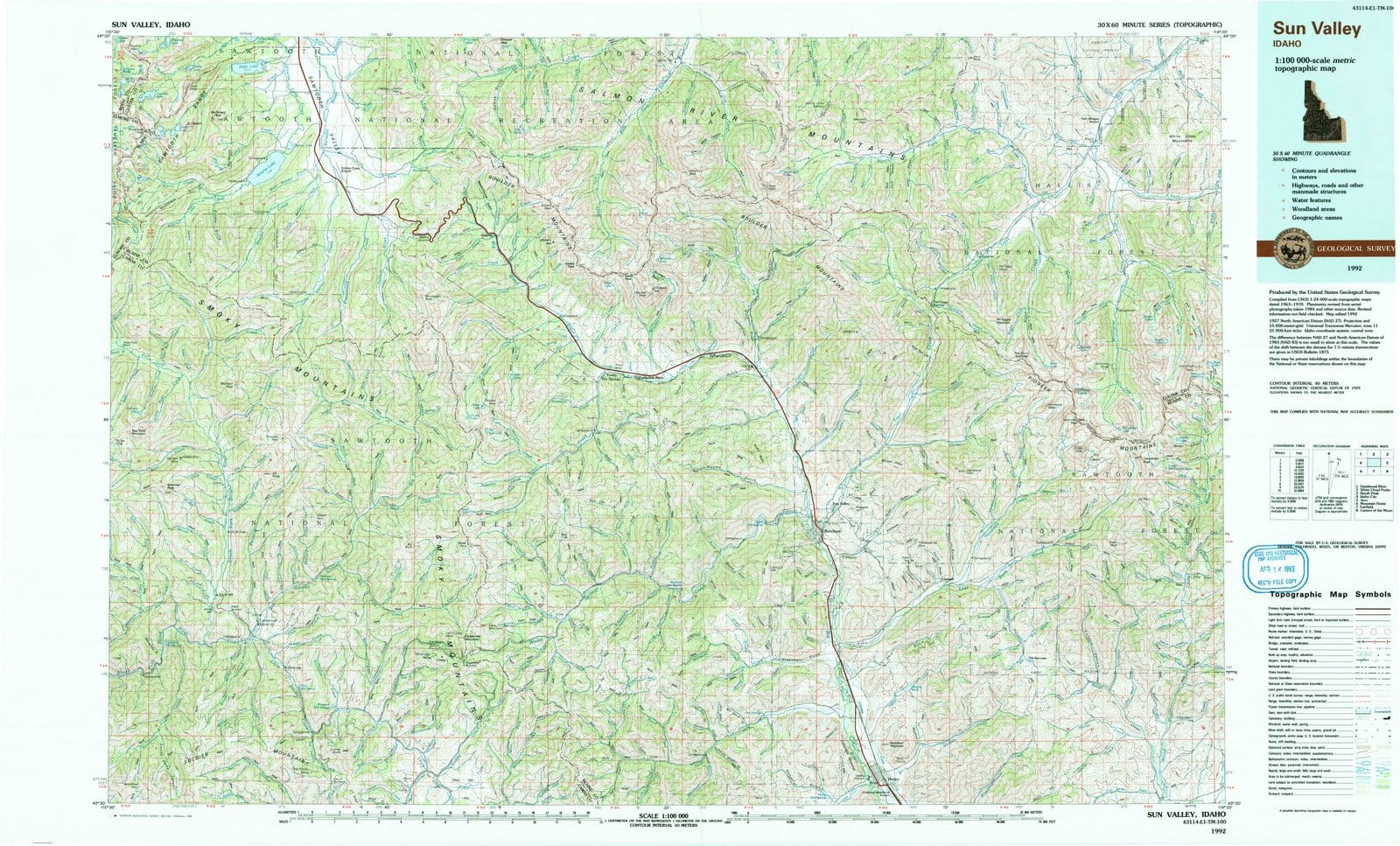 1992 Sun Valley, ID - Idaho - USGS Topographic Map