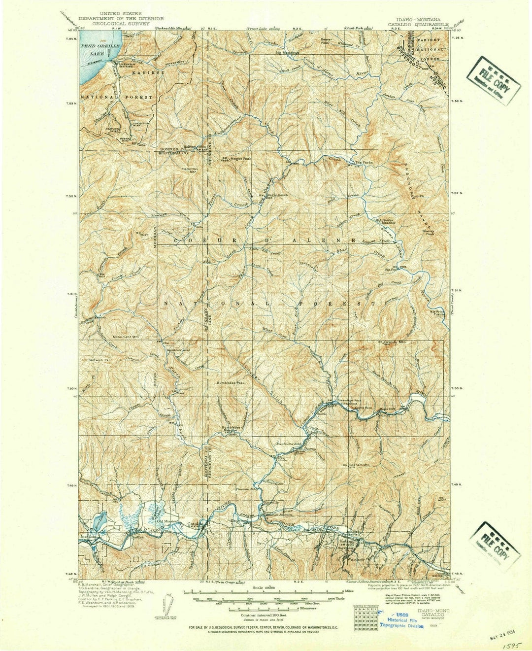 1909 Cataldo, ID - Idaho - USGS Topographic Map