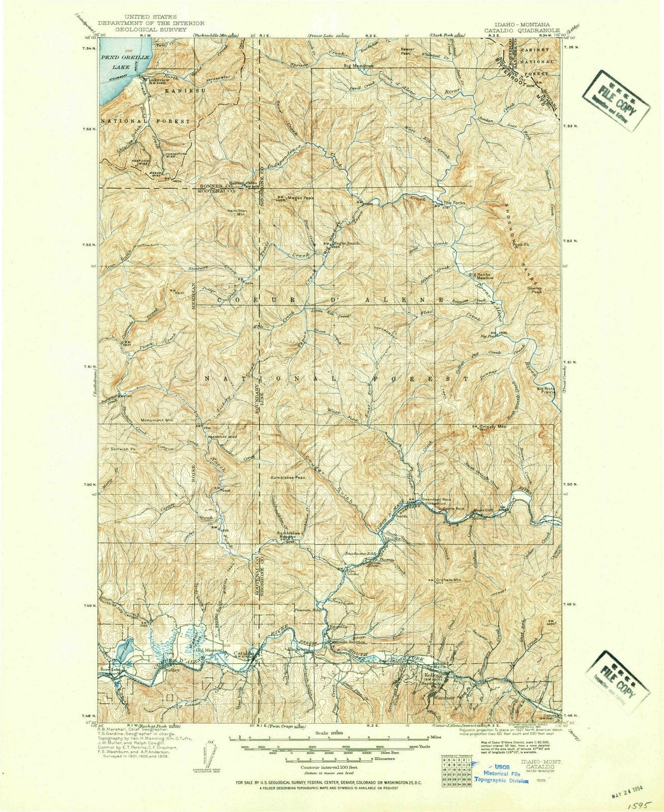 1909 Cataldo, ID - Idaho - USGS Topographic Map