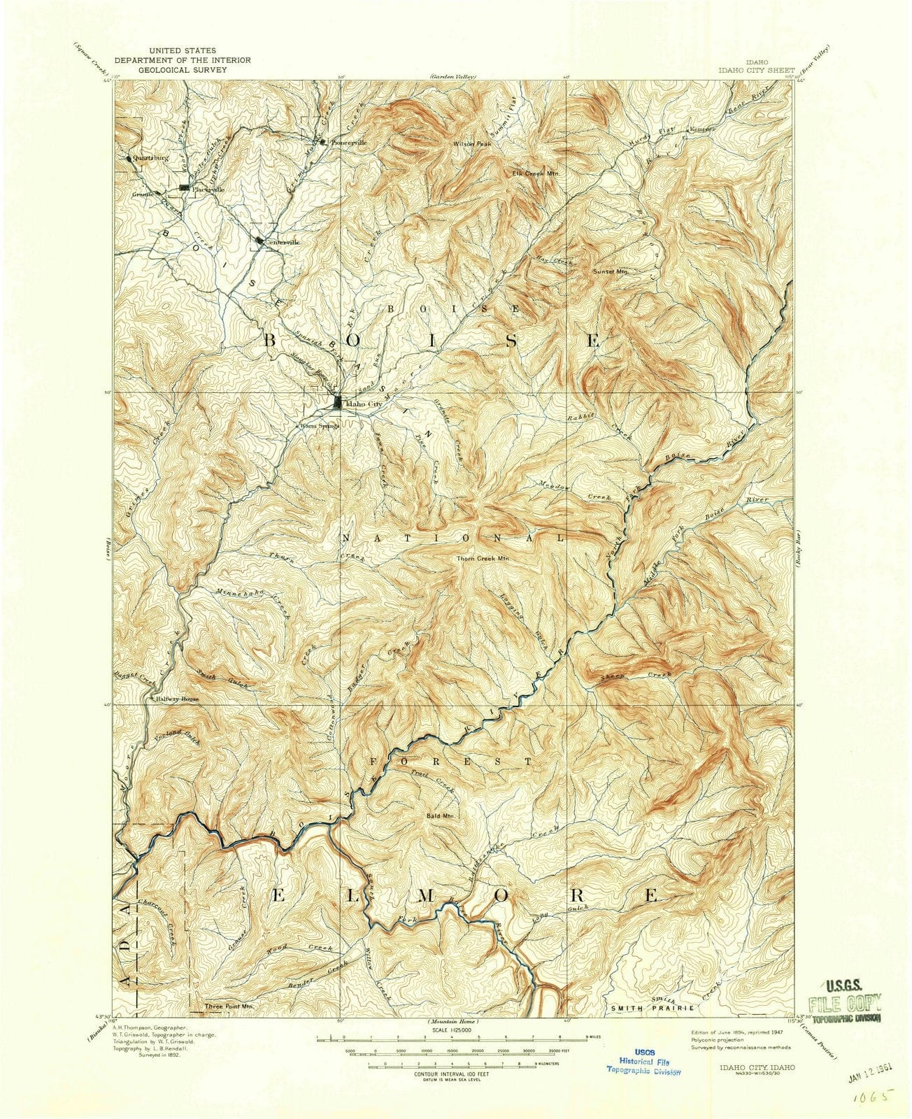 1894 Idaho City, ID - Idaho - USGS Topographic Map