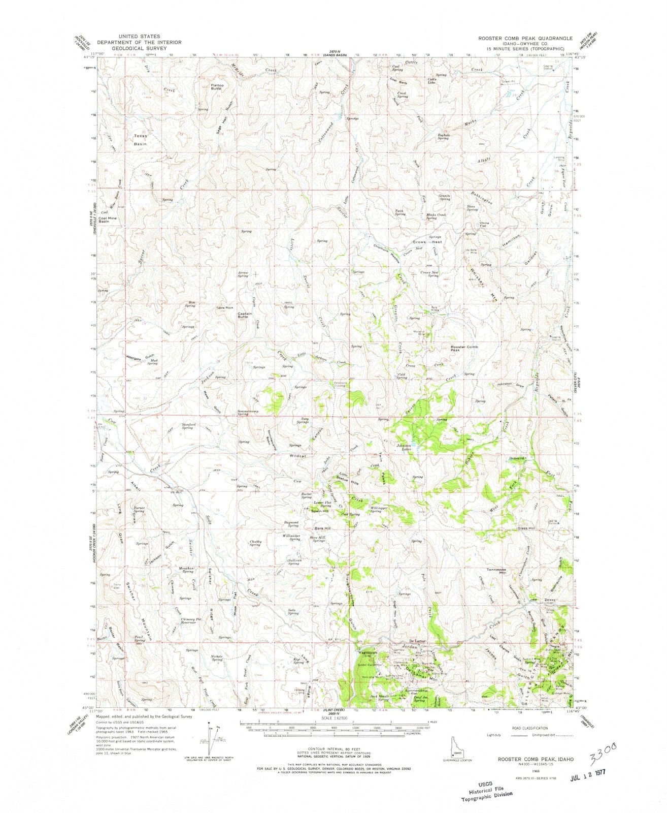 1965 Rooster Comb Peak, ID - Idaho - USGS Topographic Map