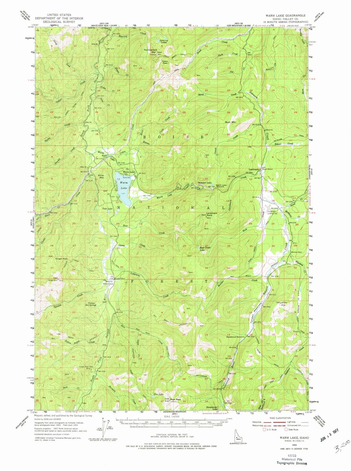 1954 Warm Lake, ID Idaho USGS Topographic Map Historic Pictoric
