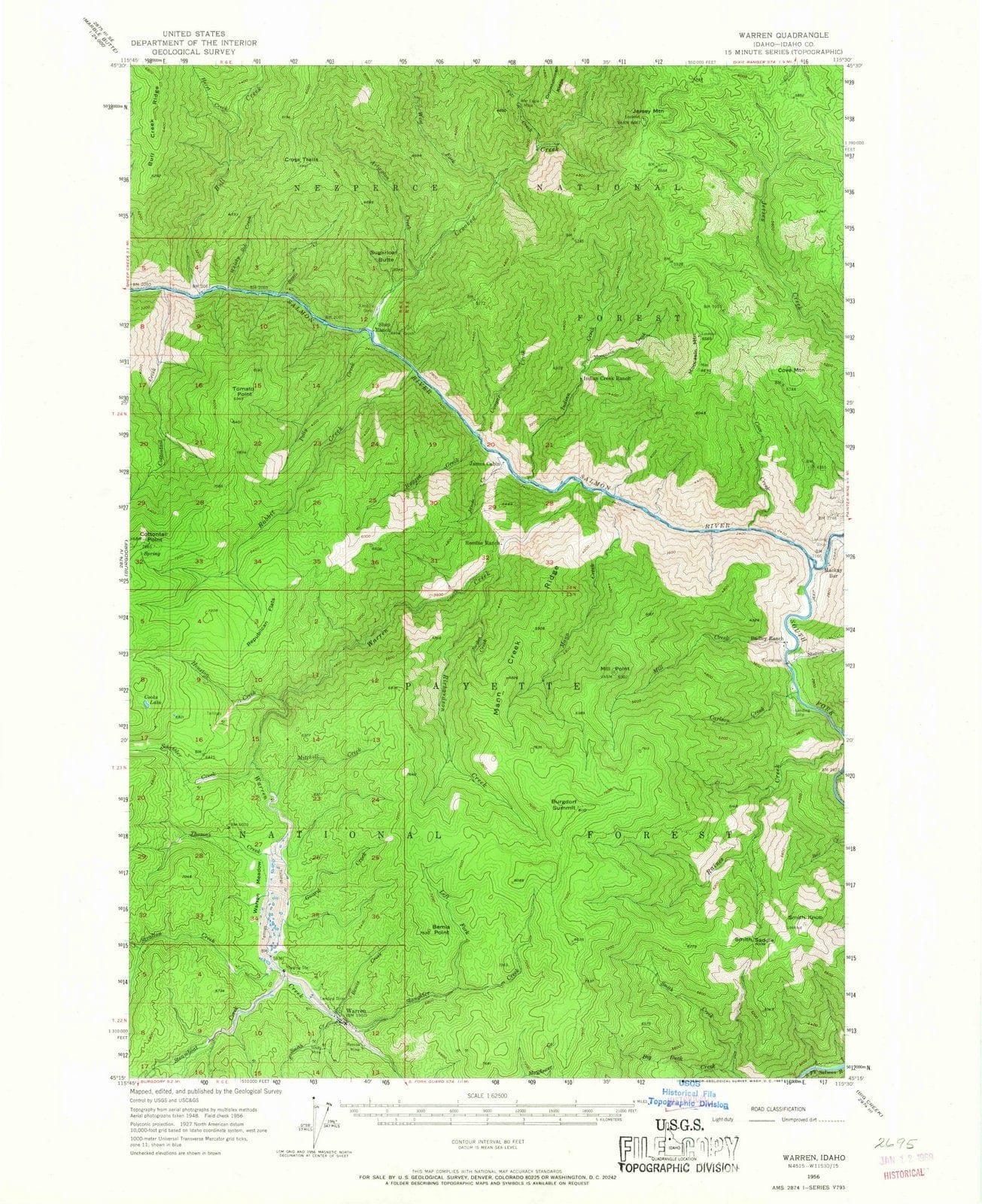 1956 Warren, ID - Idaho - USGS Topographic Map