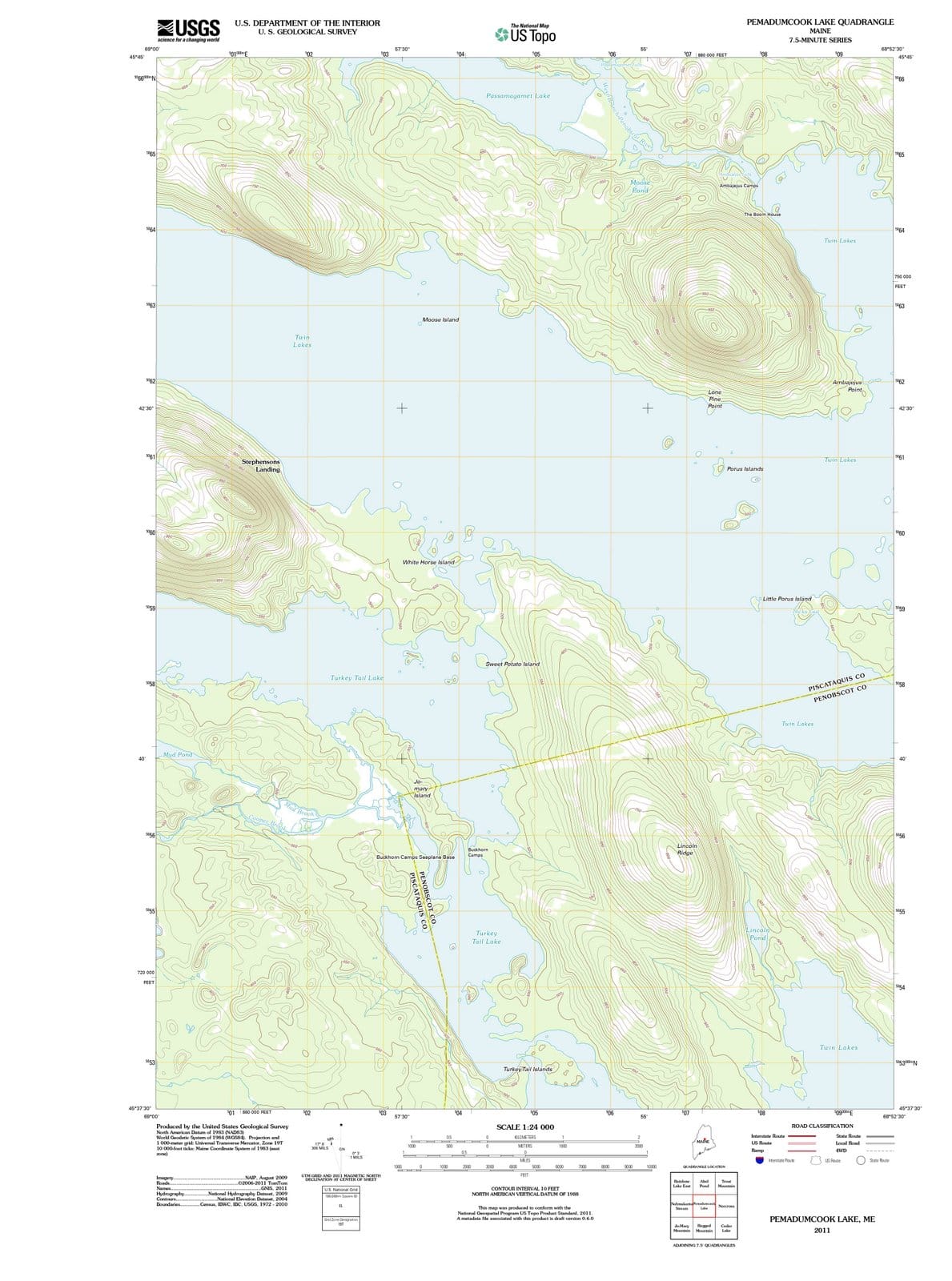 2011 Pemadumcook Lake, ME - Maine - USGS Topographic Map
