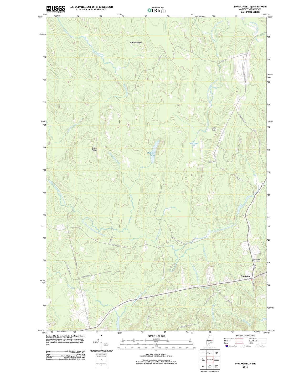 2011 Springfield, ME - Maine - USGS Topographic Map