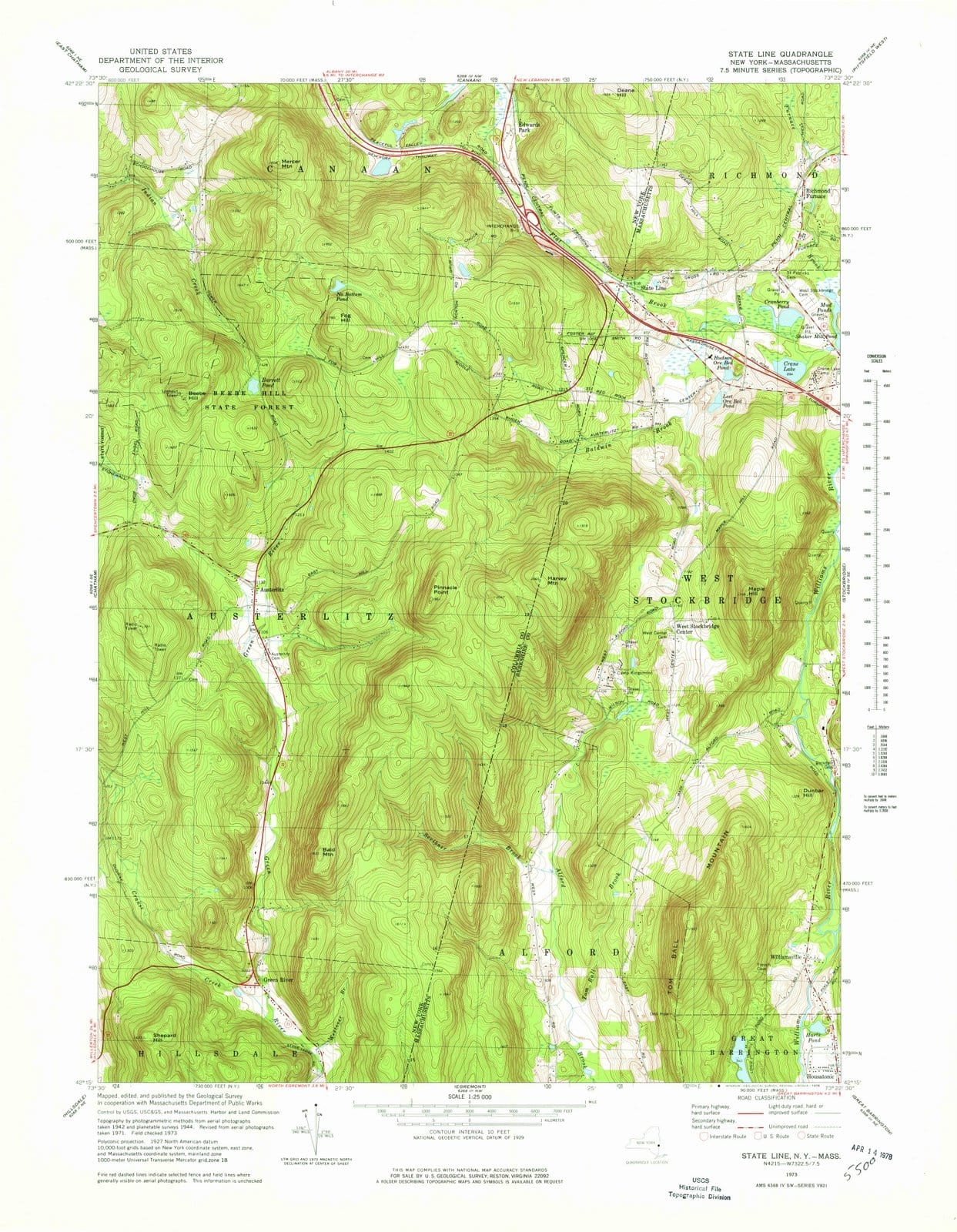 1973 State Line, MA - Massachusetts - USGS Topographic Map