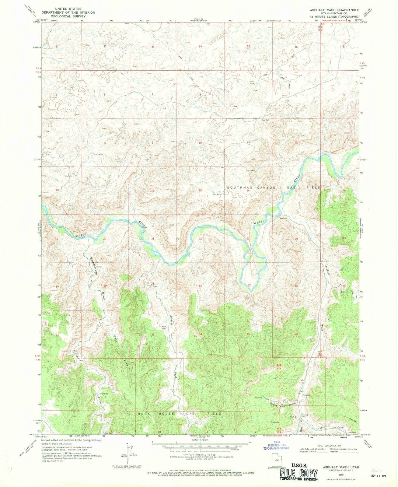 1968 Asphalt Wash, UT - Utah - USGS Topographic Map