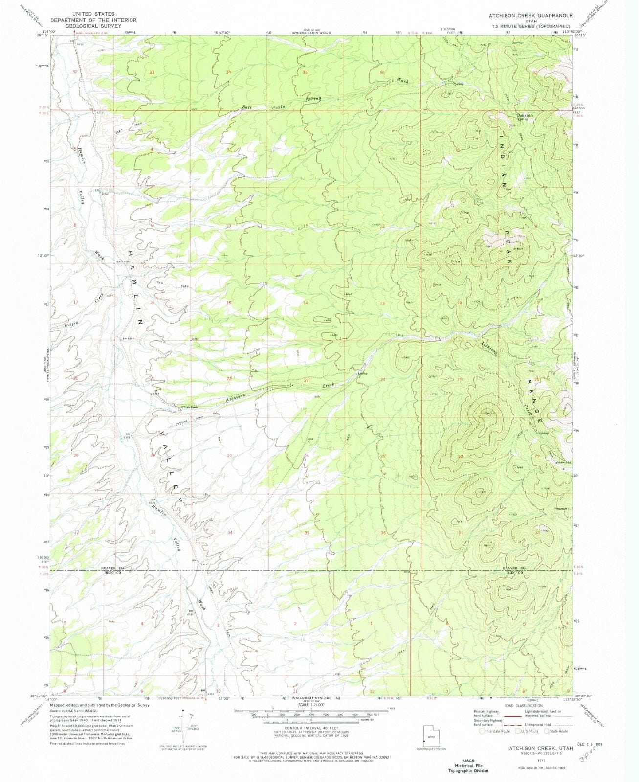 1971 Atchison Creek, UT - Utah - USGS Topographic Map