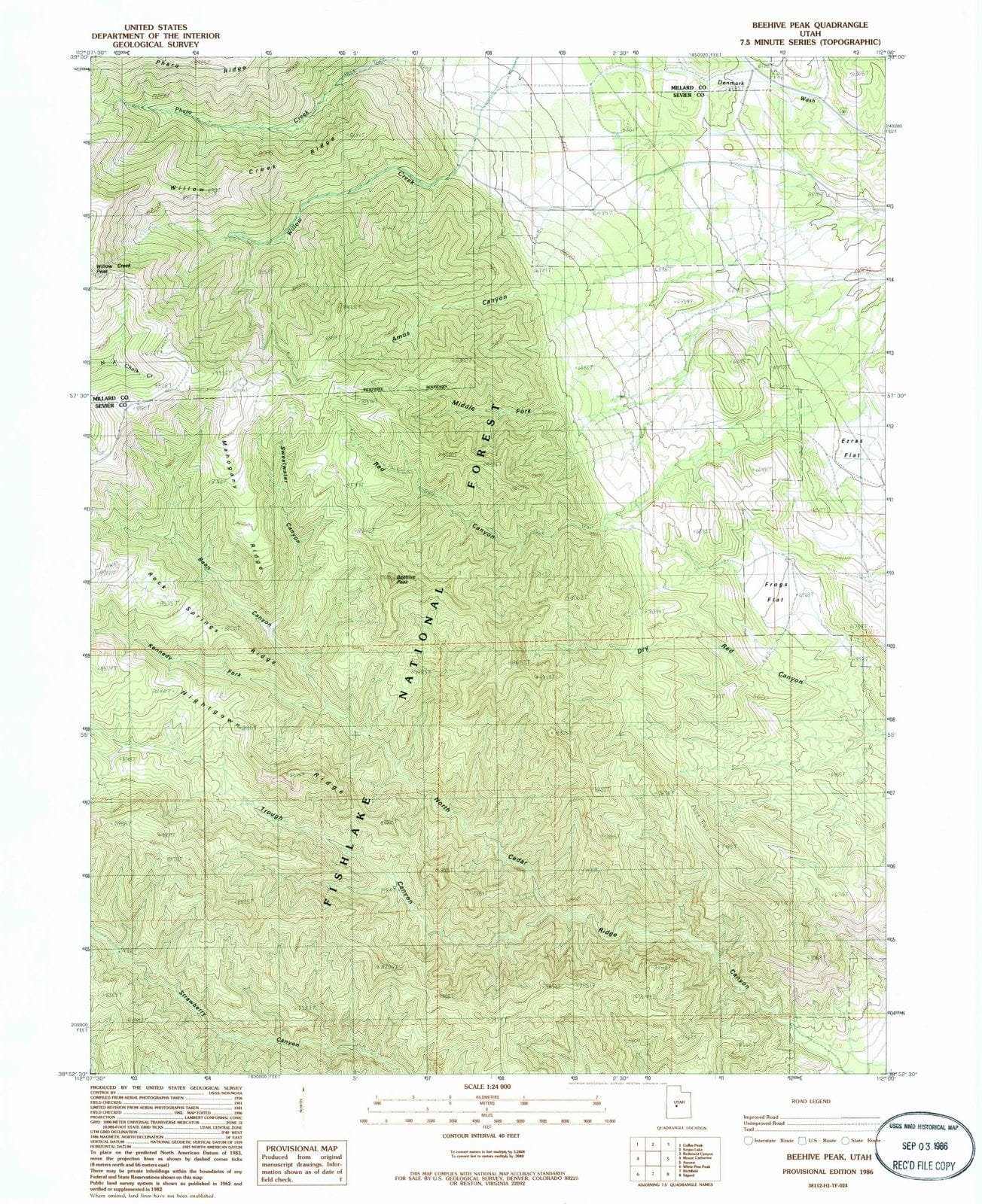 1986 Beehive Peak, UT - Utah - USGS Topographic Map