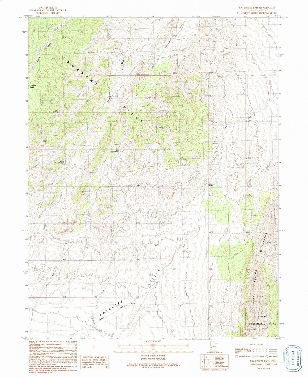 1991 Big Jensen Pass, UT - Utah - USGS Topographic Map