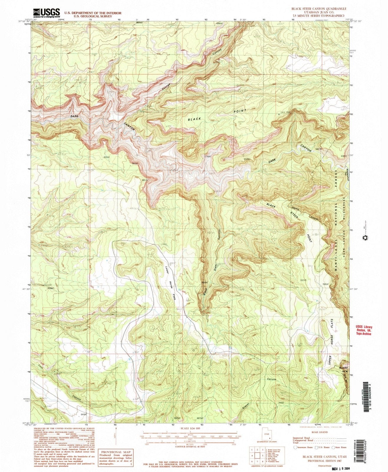 1987 Black Steer Canyon, UT - Utah - USGS Topographic Map