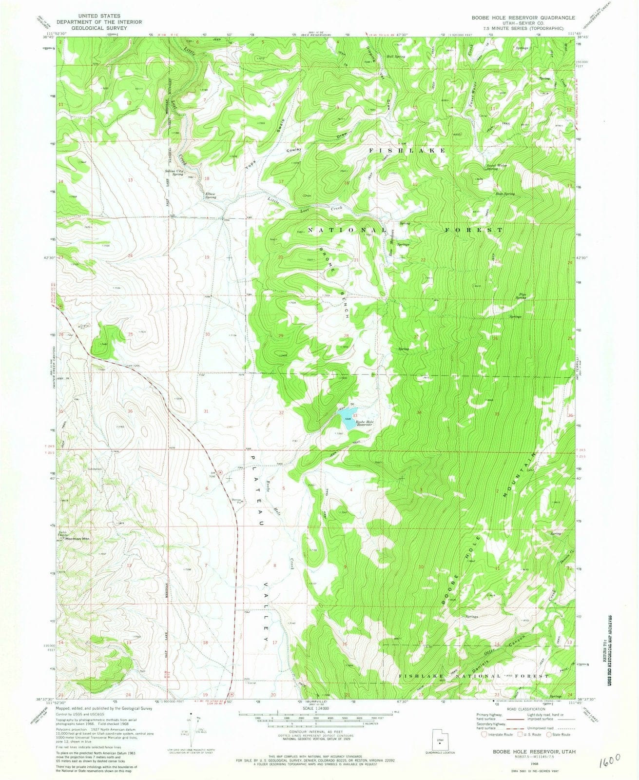 1968 Boobe Hole Reservoir, UT - Utah - USGS Topographic Map