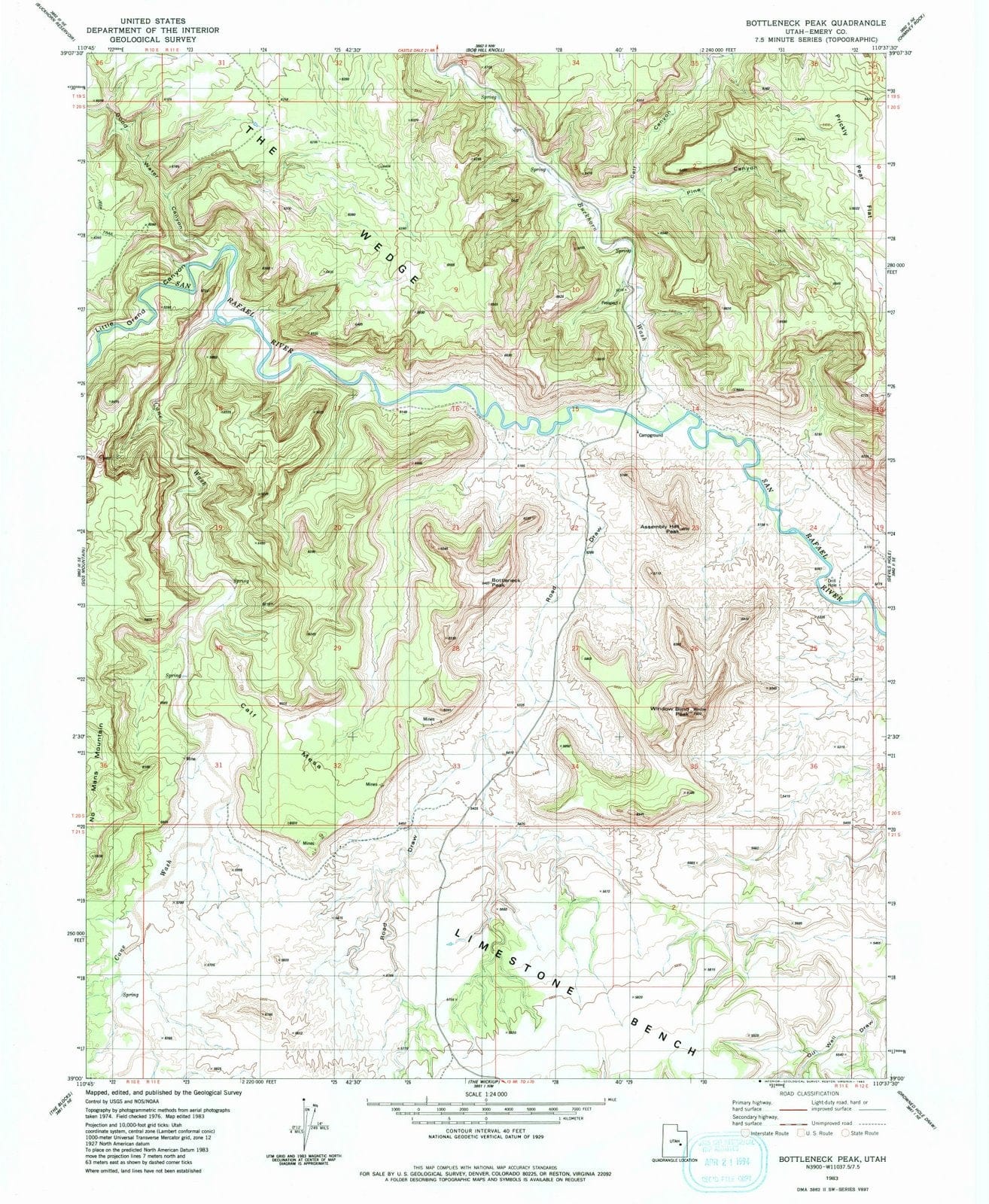 1983 Bottleneck Peak, UT - Utah - USGS Topographic Map