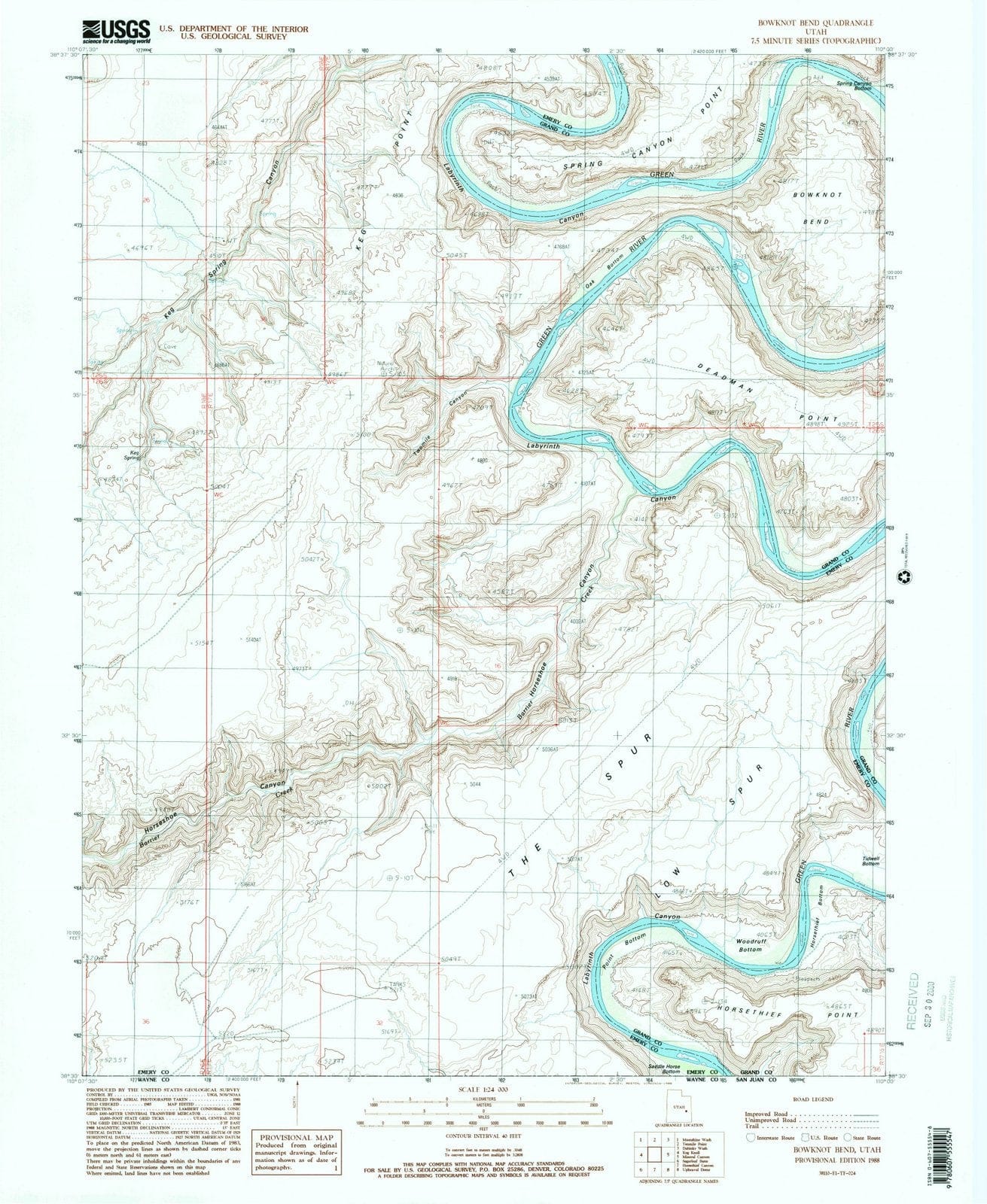 1988 Bowknot Bend, UT - Utah - USGS Topographic Map