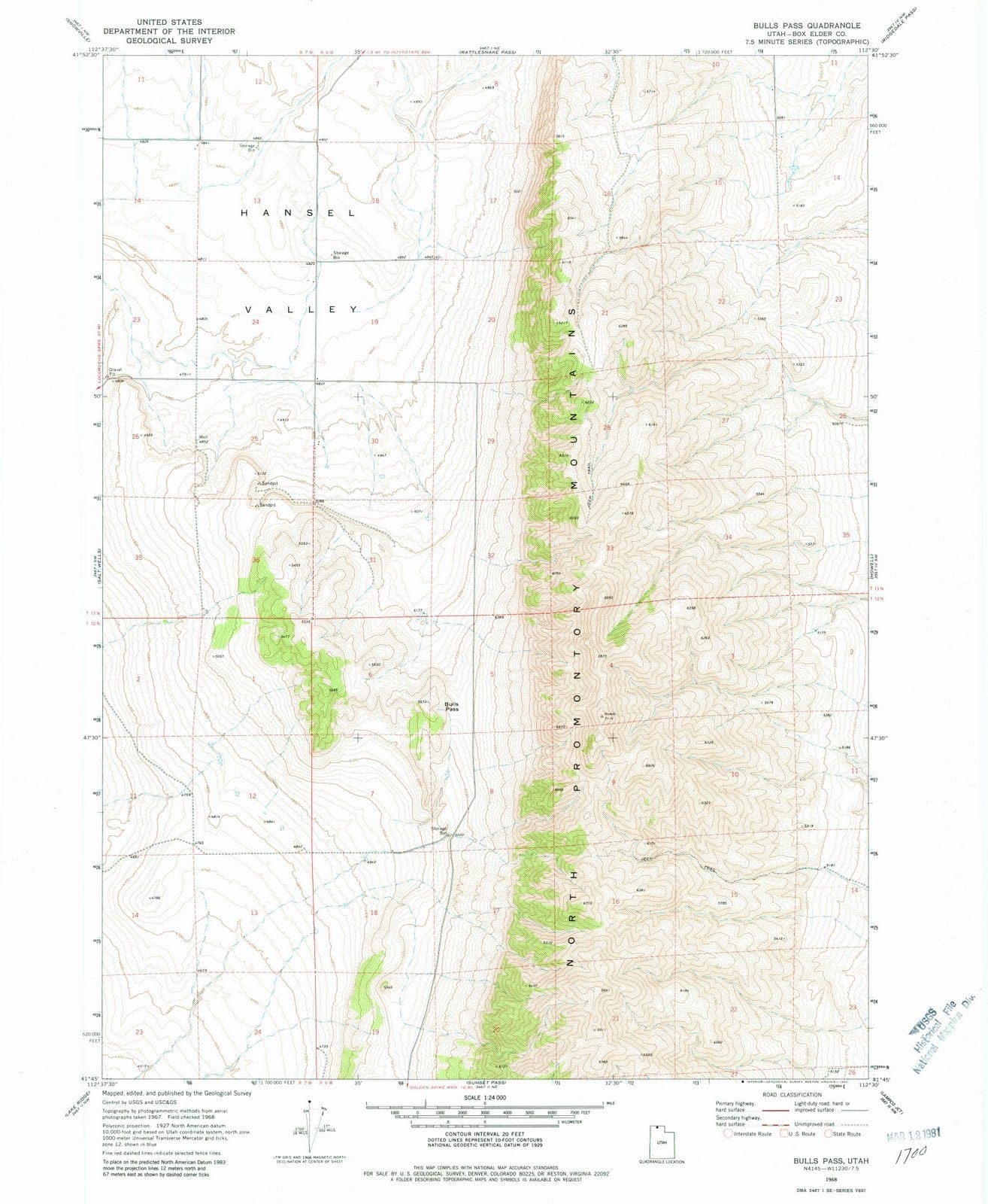 1968 Bulls Pass, UT - Utah - USGS Topographic Map