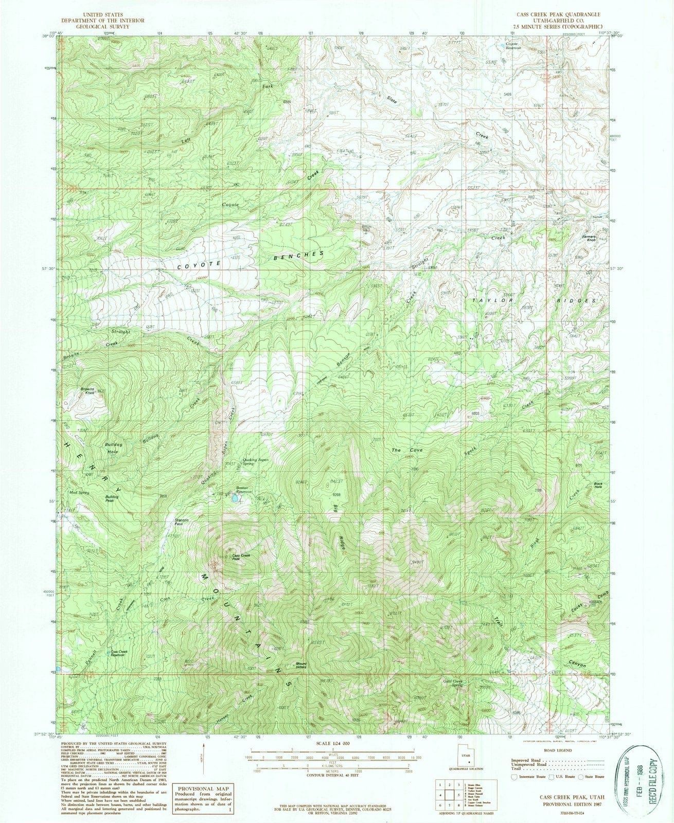 1987 Cass Creek Peak, UT - Utah - USGS Topographic Map