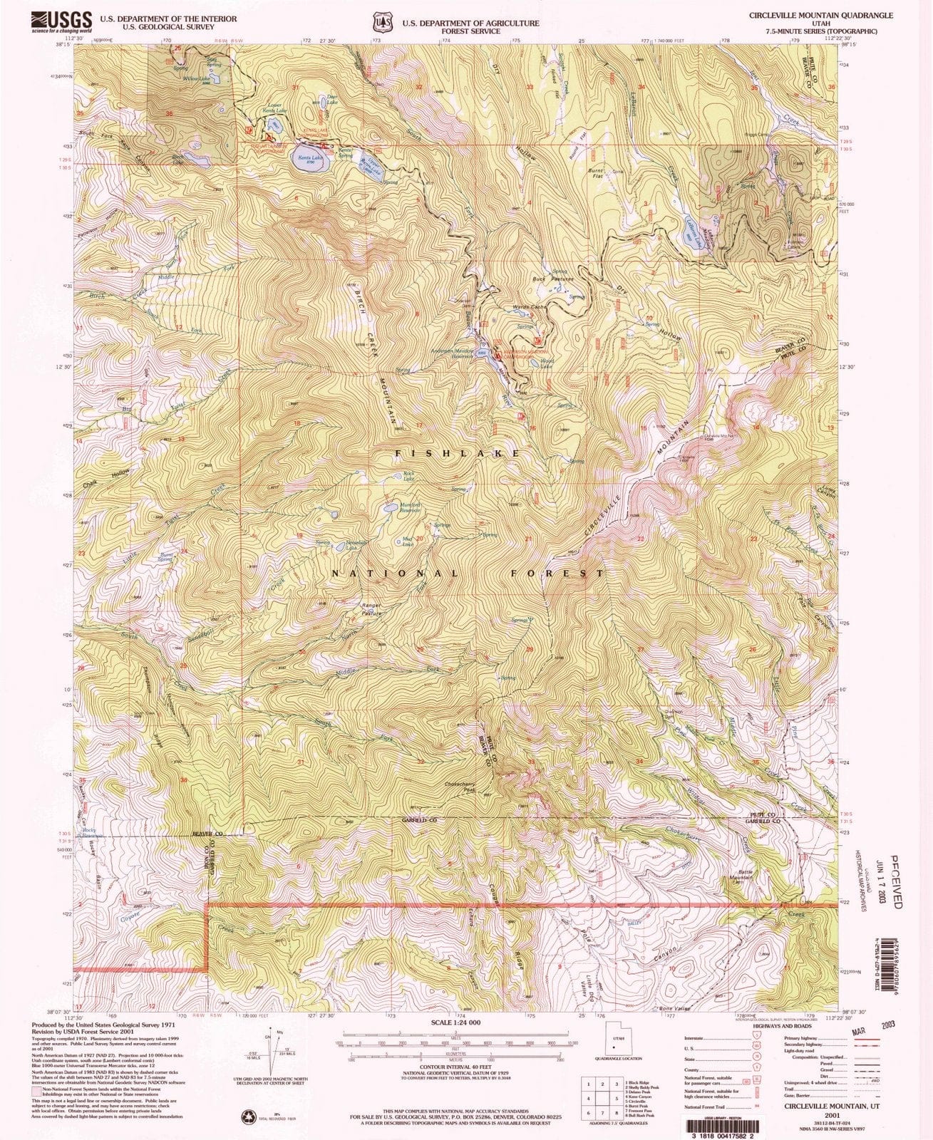 2001 Circleville Mountain, UT - Utah - USGS Topographic Map