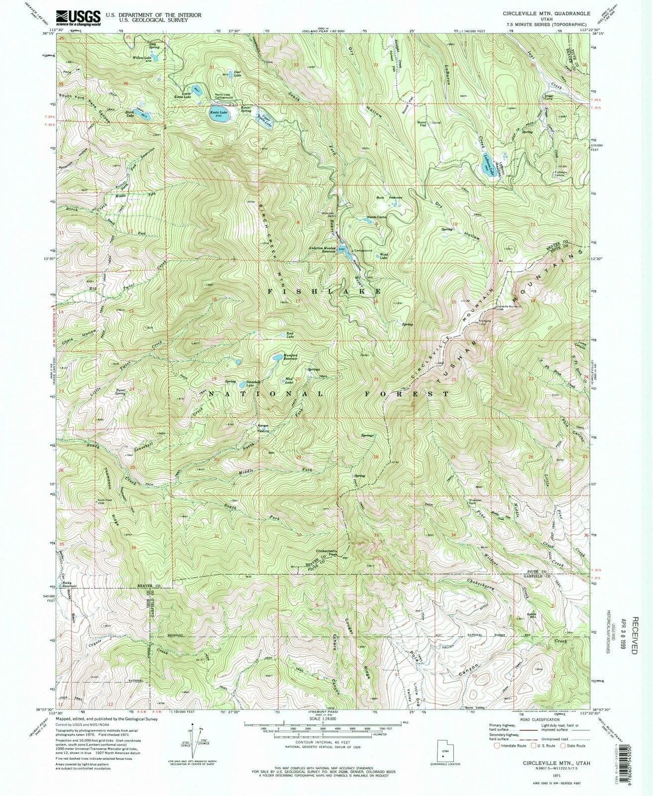 1971 Circleville MTN, UT - Utah - USGS Topographic Map