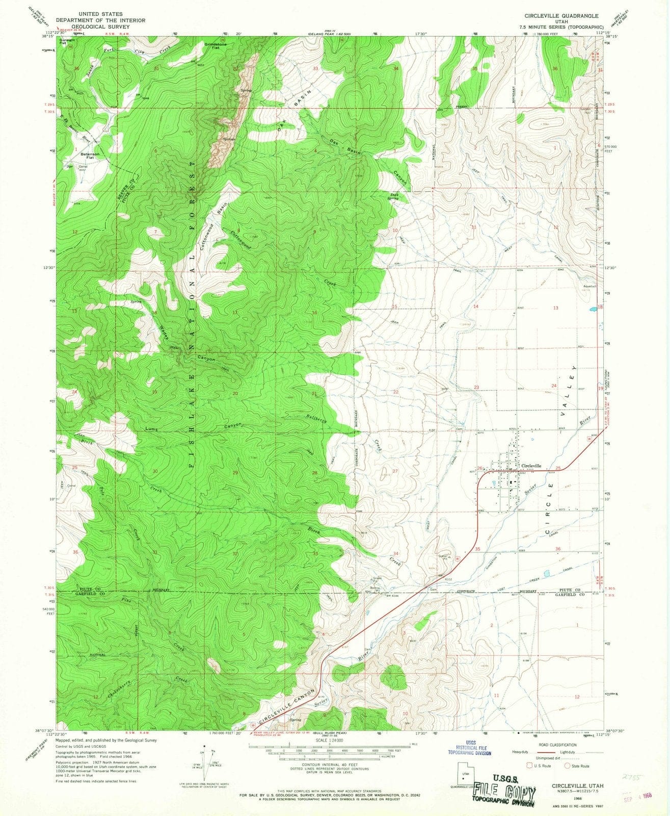 1966 Circleville, UT - Utah - USGS Topographic Map