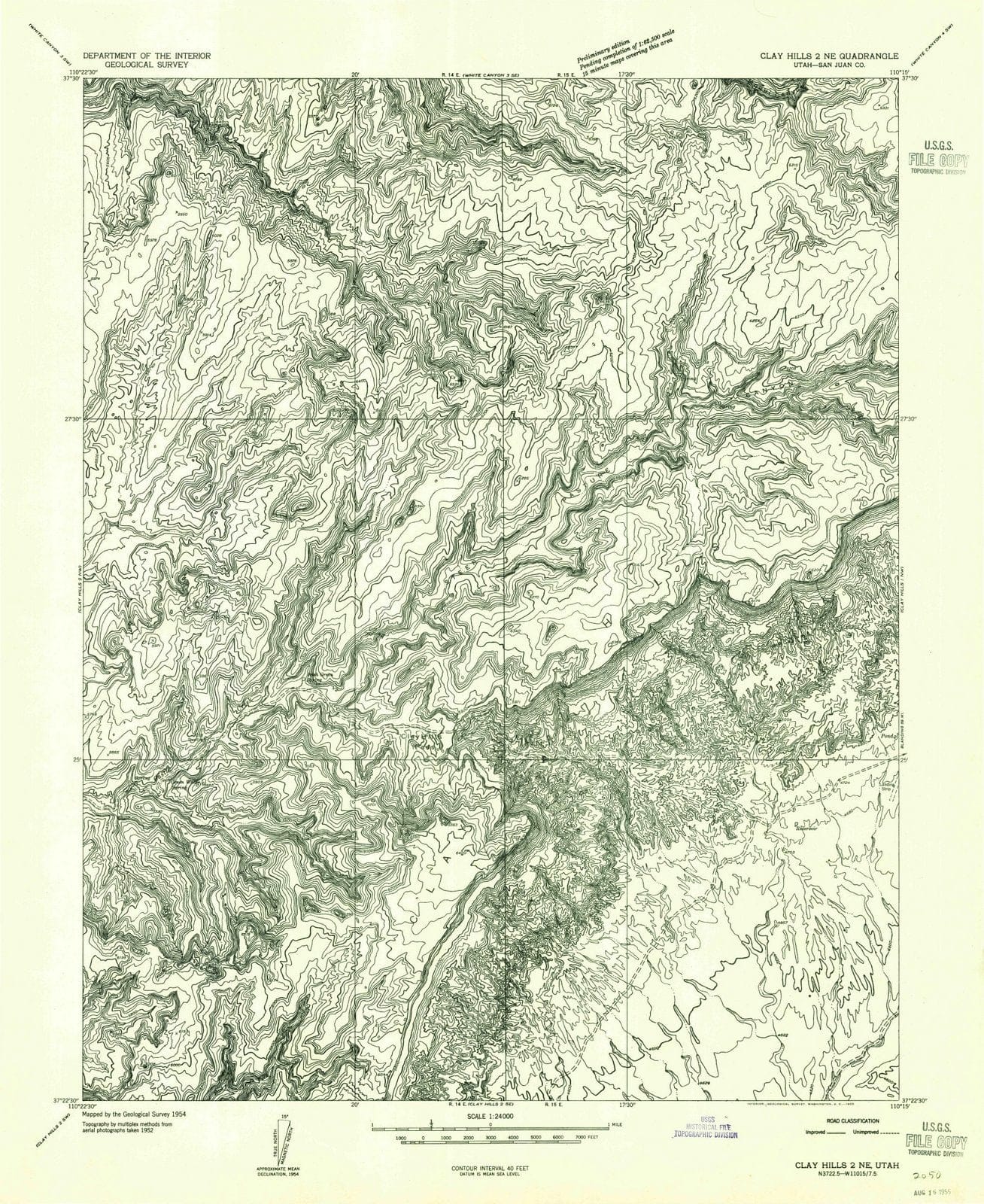 1954 Clay Hills 2, UT - Utah - USGS Topographic Map