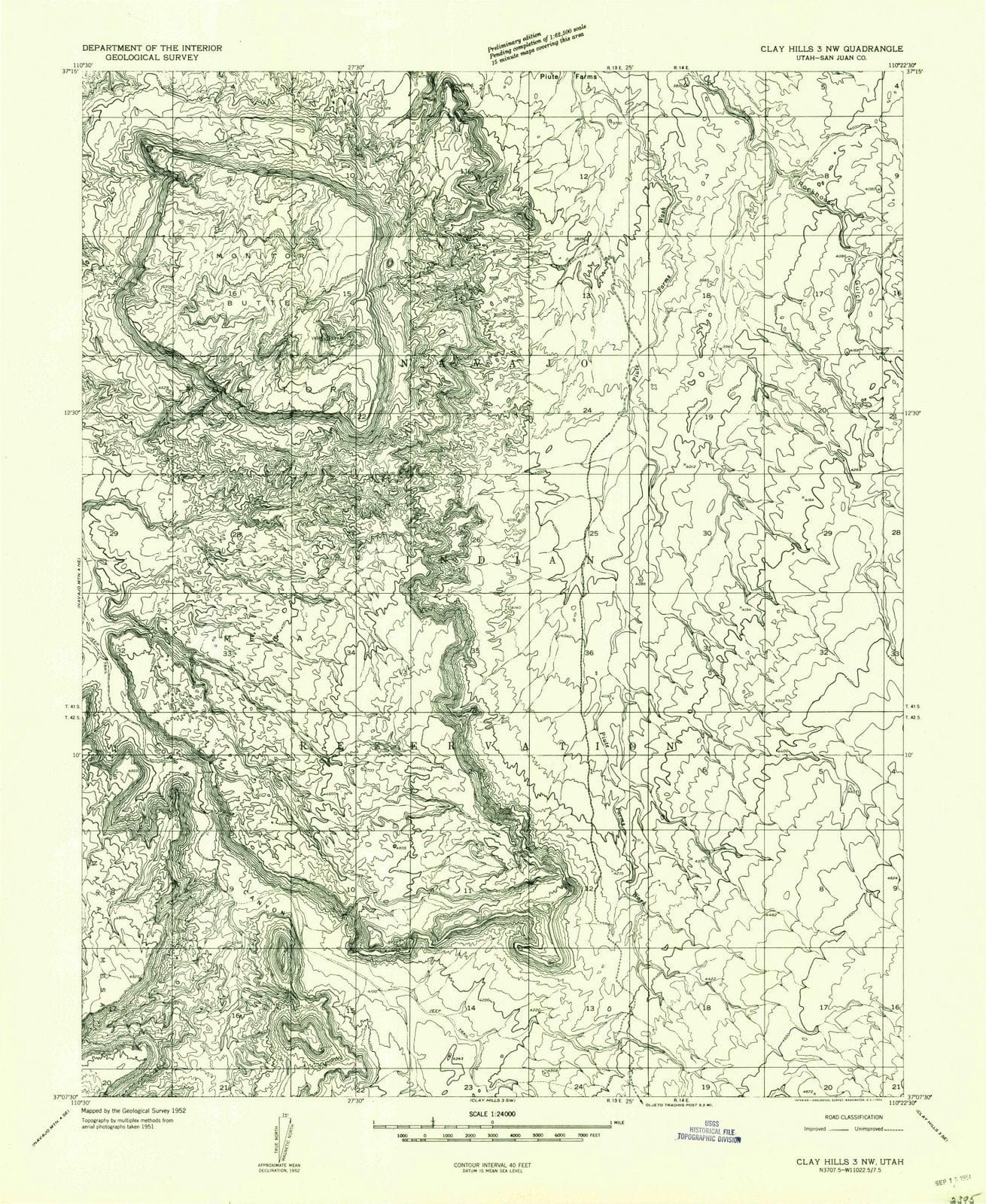 1952 Clay Hills 3, UT - Utah - USGS Topographic Map
