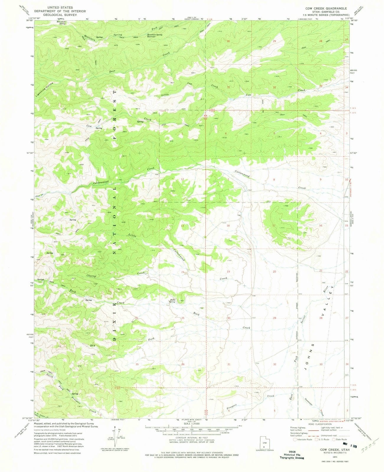 1971 Cow Creek, UT - Utah - USGS Topographic Map