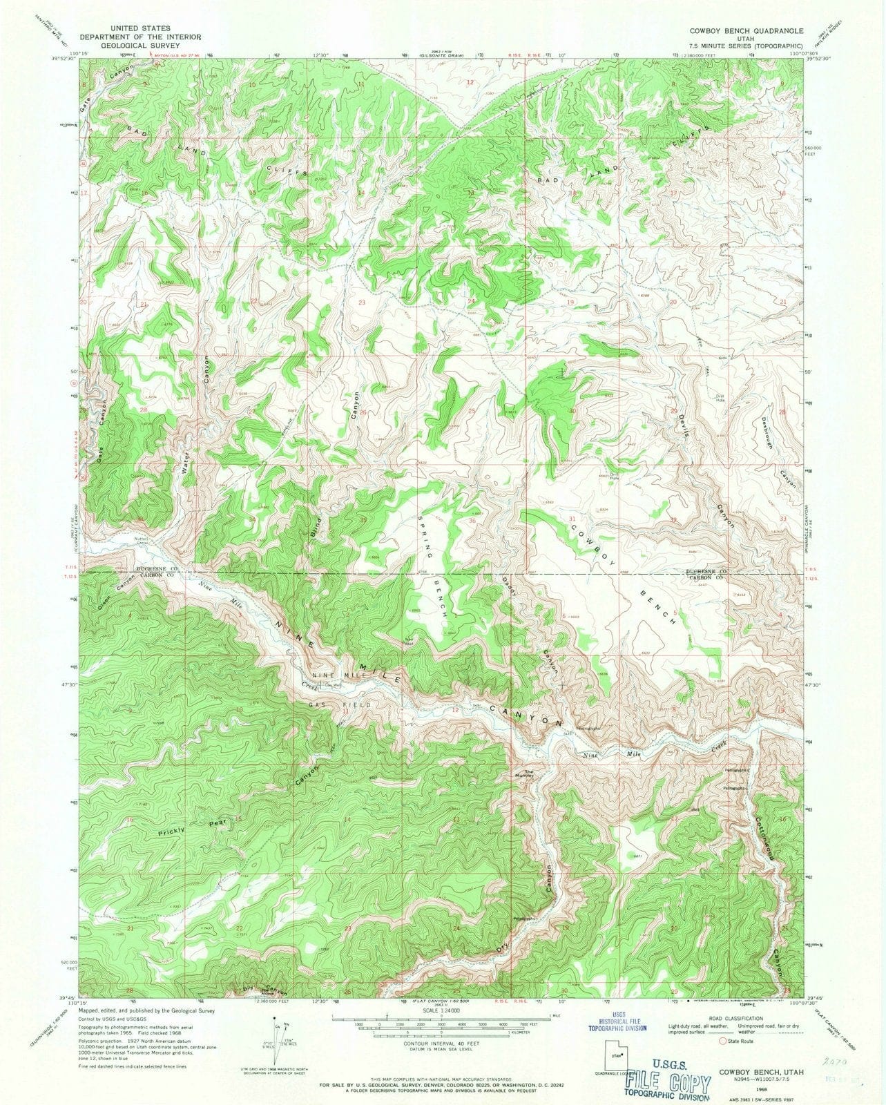 1968 Cowboy Bench, UT - Utah - USGS Topographic Map