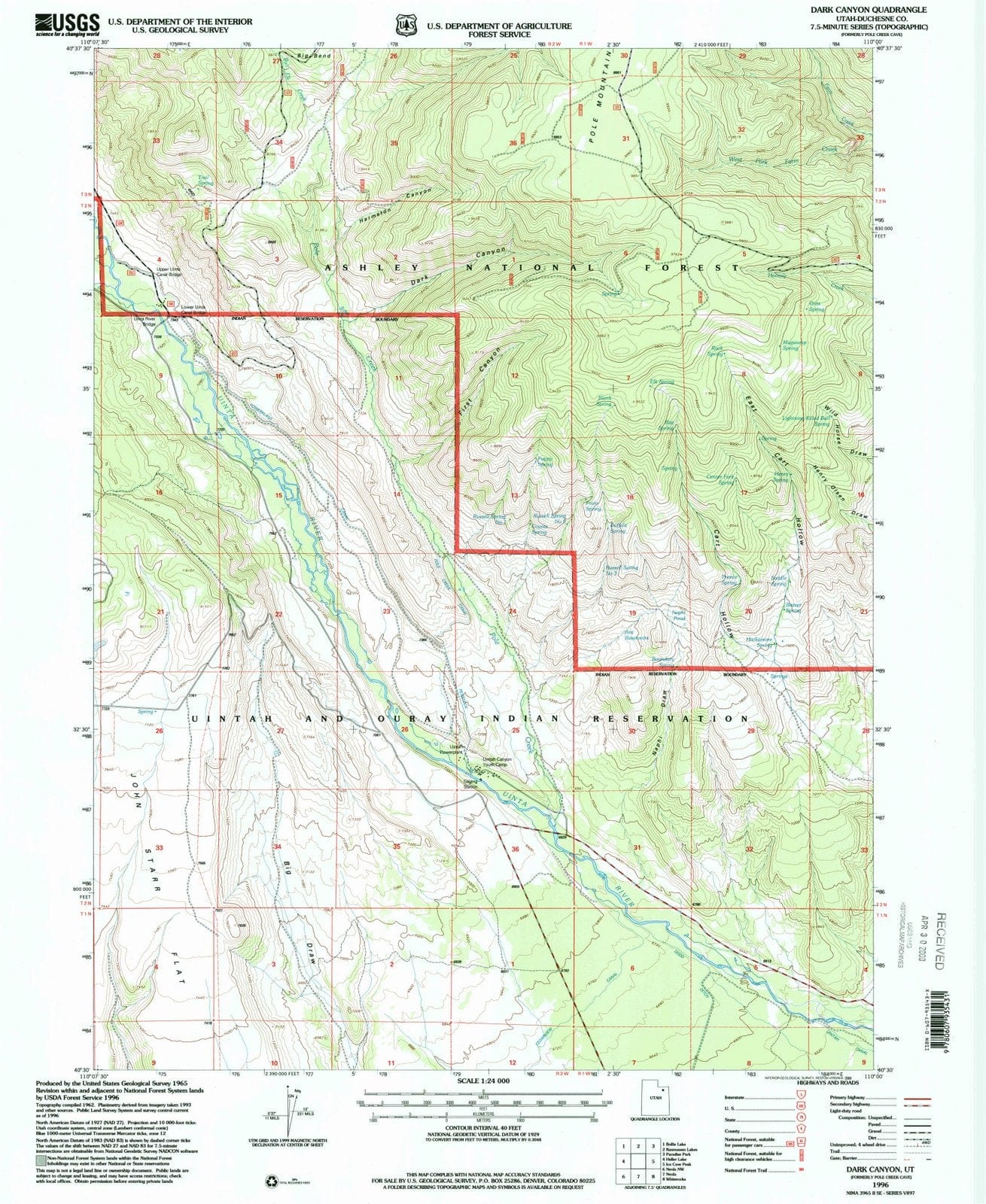 1996 Dark Canyon, UT - Utah - USGS Topographic Map