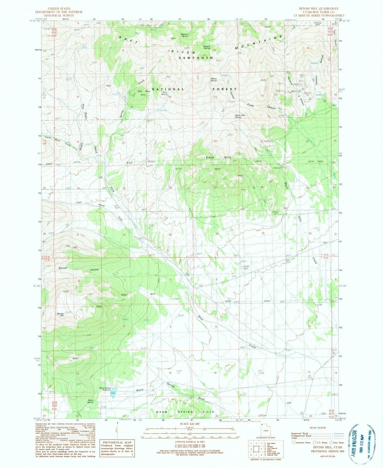 1990 Dennis Hill, UT - Utah - USGS Topographic Map