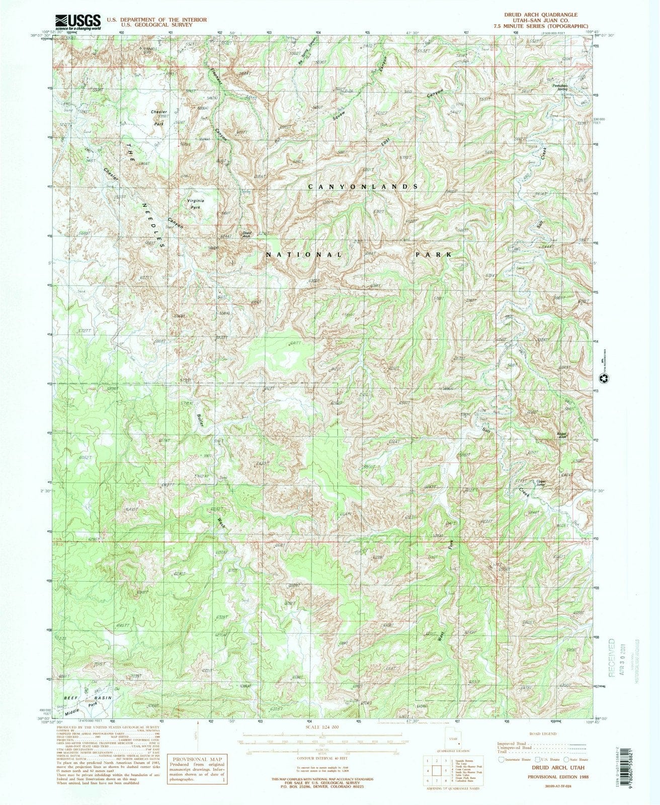 1988 Druid Arch, UT - Utah - USGS Topographic Map