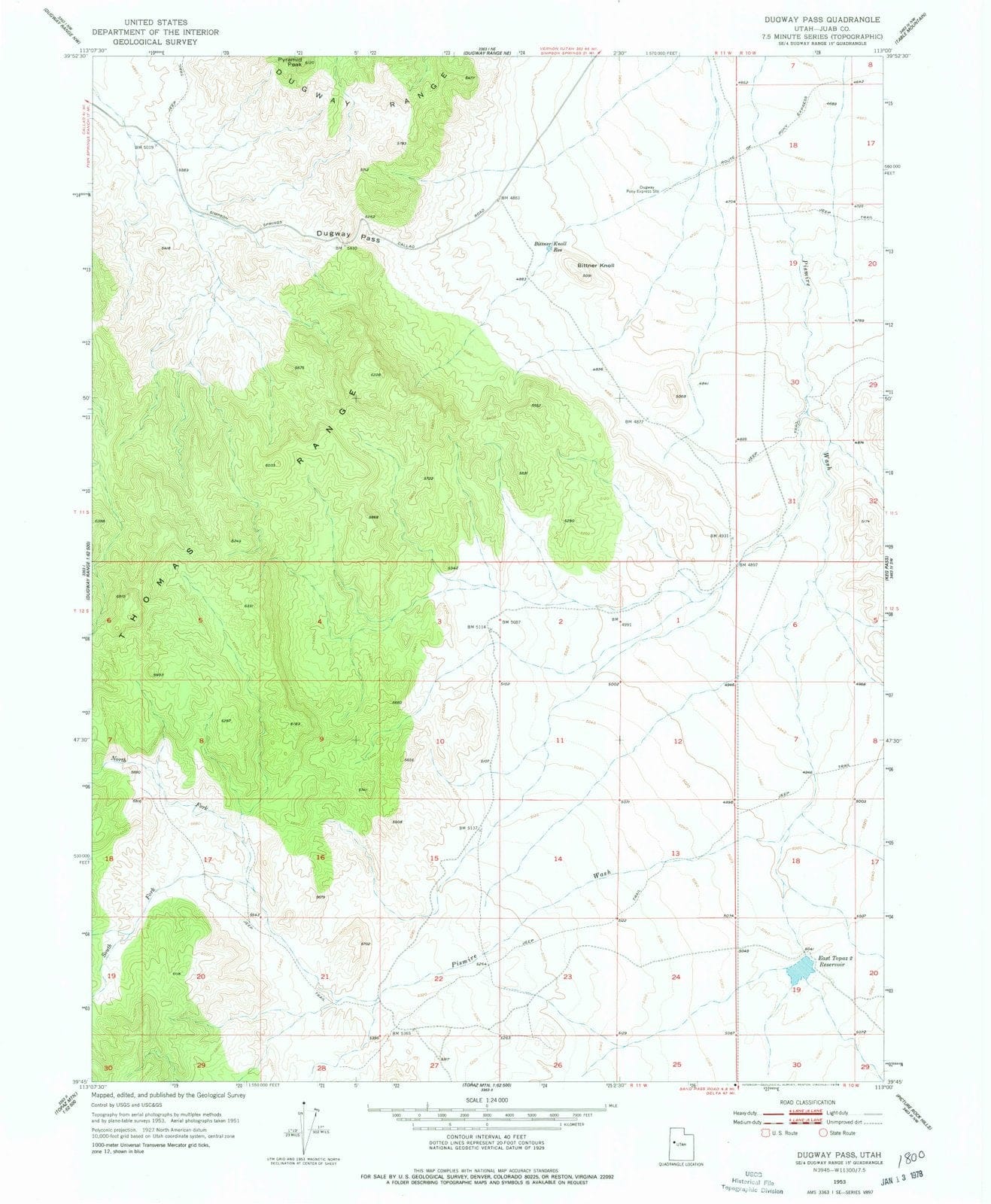 1953 Dugway Pass, UT - Utah - USGS Topographic Map