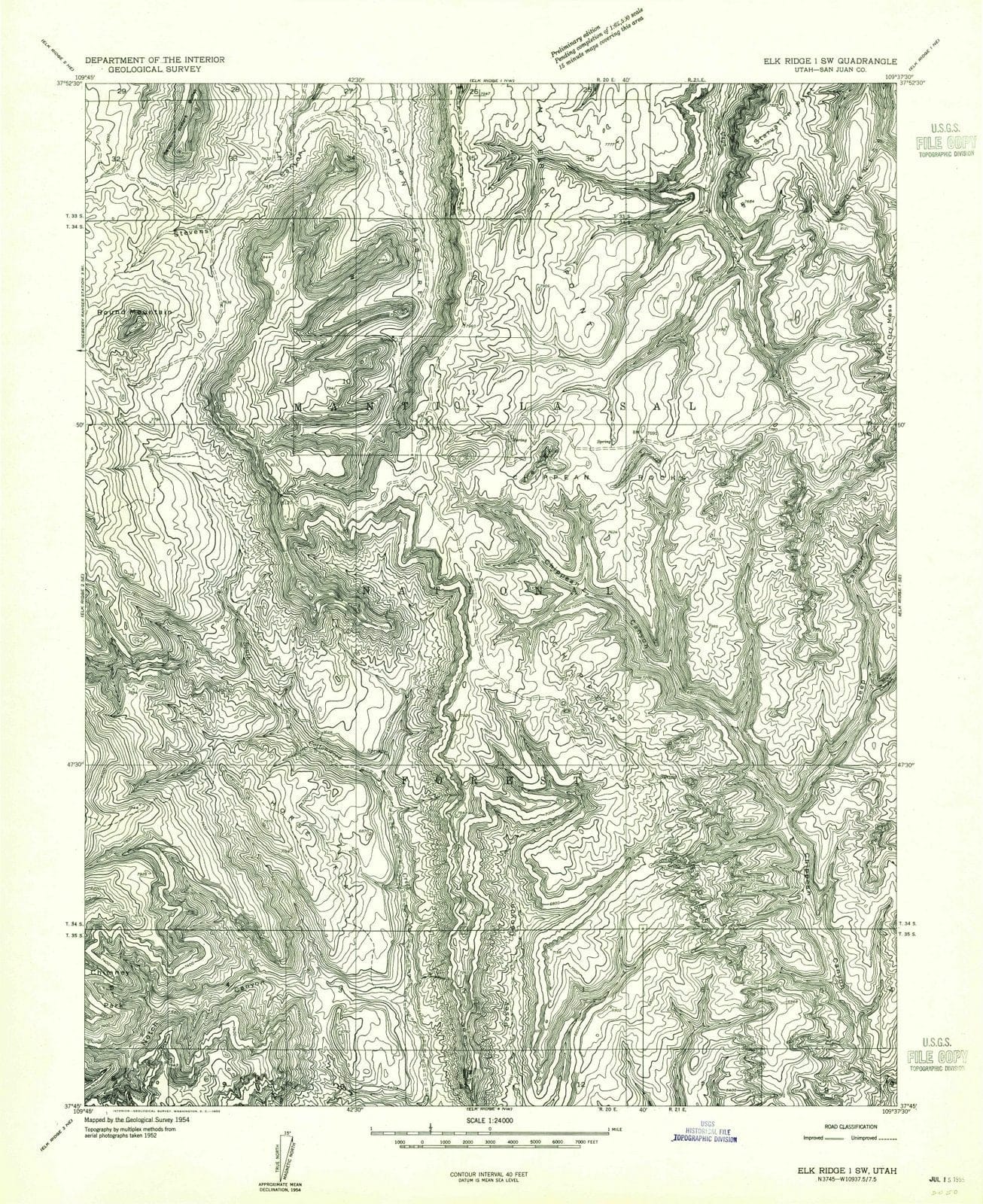1954 Elk Ridge 1, UT - Utah - USGS Topographic Map v3