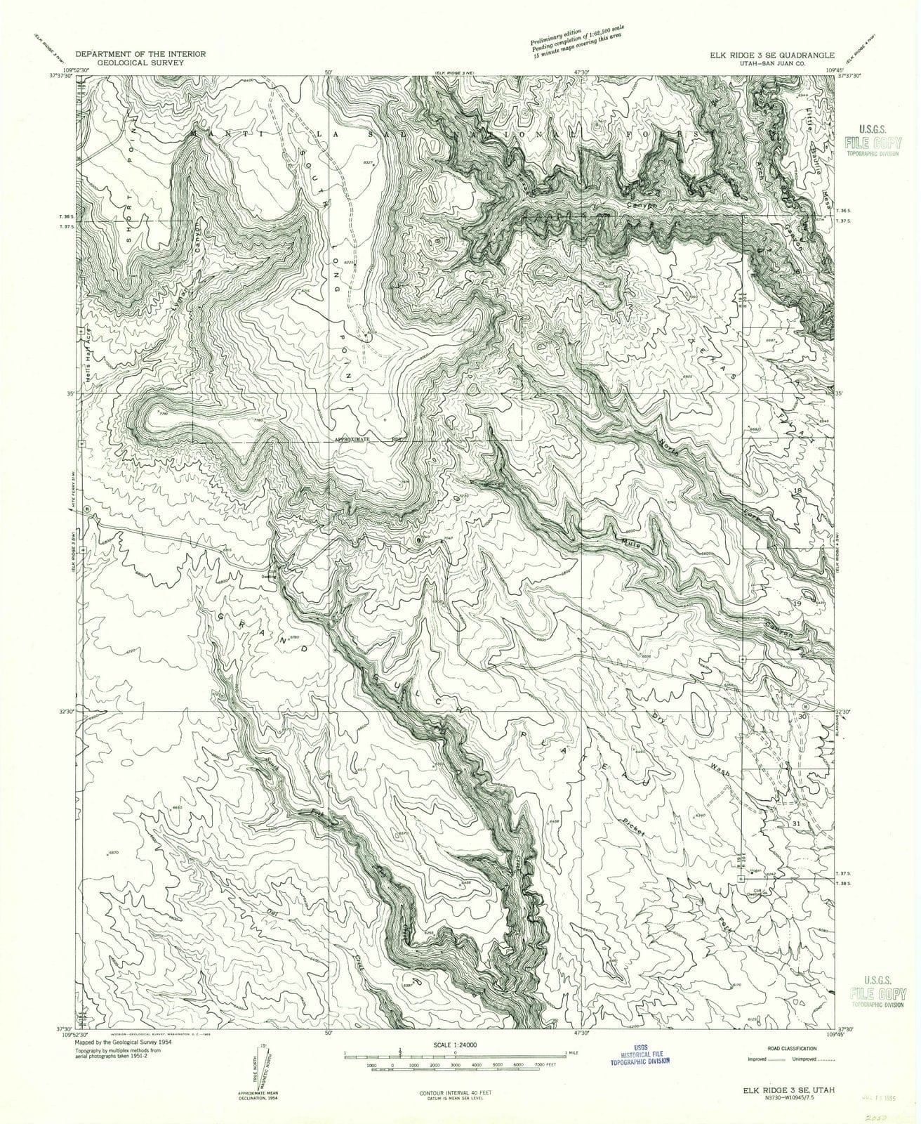 1954 Elk Ridge 3, UT - Utah - USGS Topographic Map v3