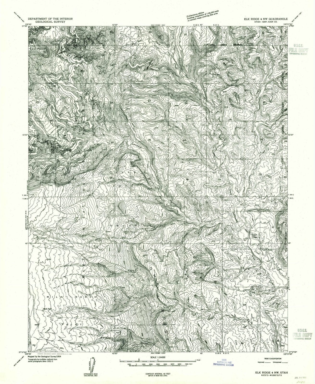1954 Elk Ridge 4, UT - Utah - USGS Topographic Map