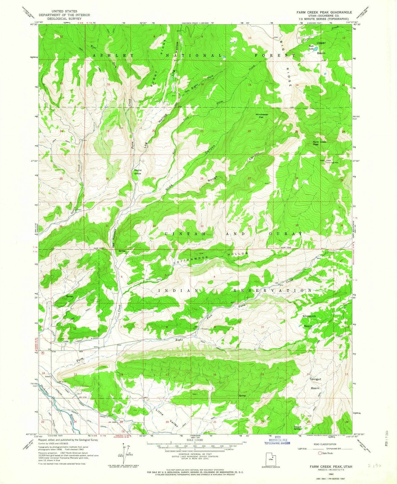 1962 Farm Creek Peak, UT - Utah - USGS Topographic Map