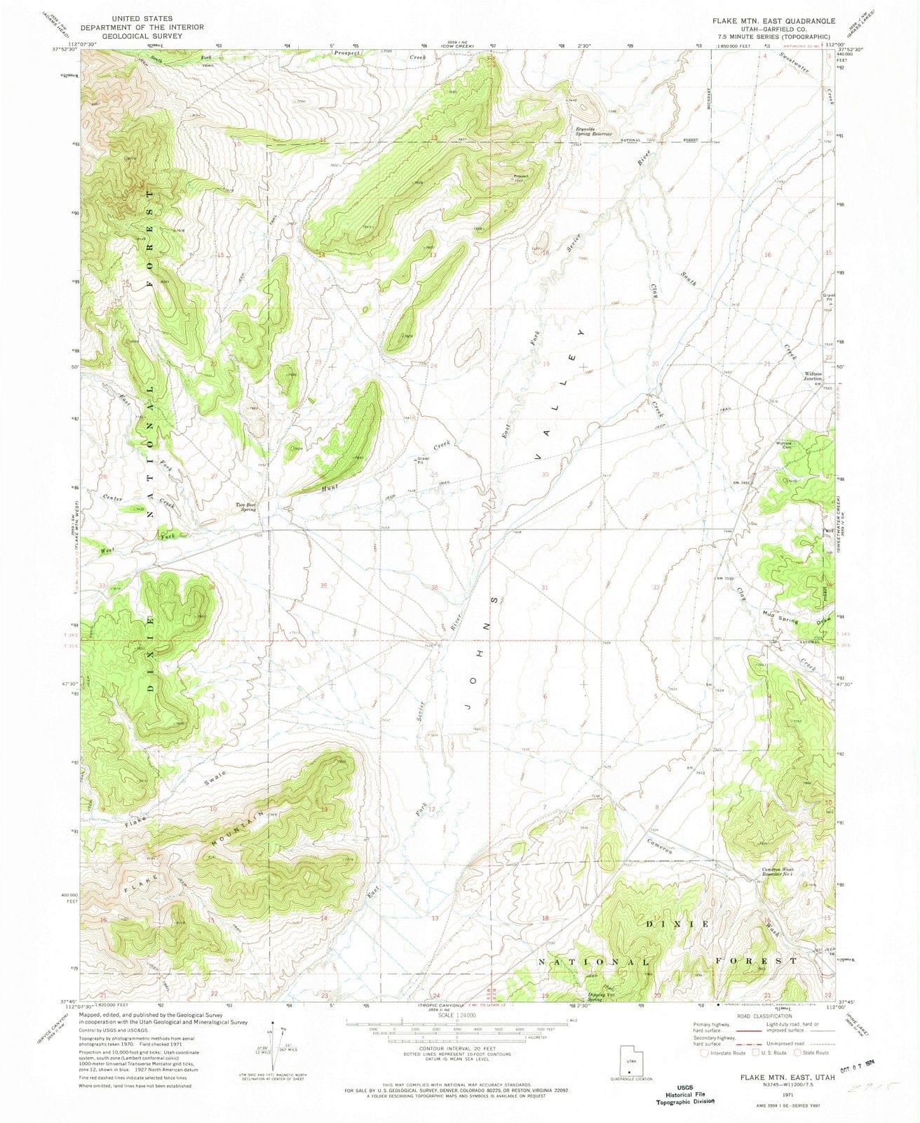 1971 Flake MTN East, UT - Utah - USGS Topographic Map
