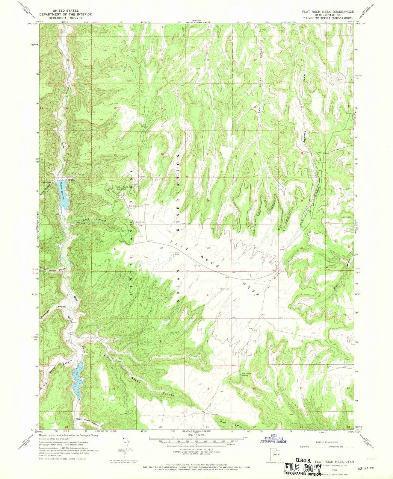 1966 Flat Rock Mesa, UT - Utah - USGS Topographic Map