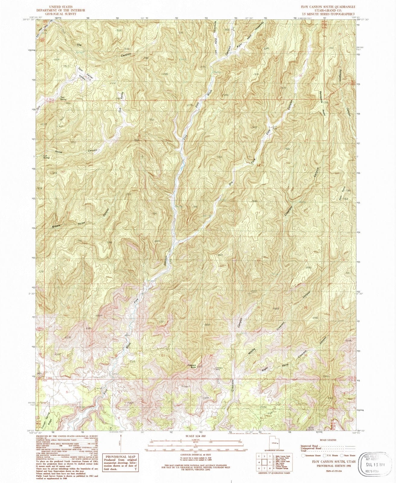 1991 Floy Canyon South, UT - Utah - USGS Topographic Map