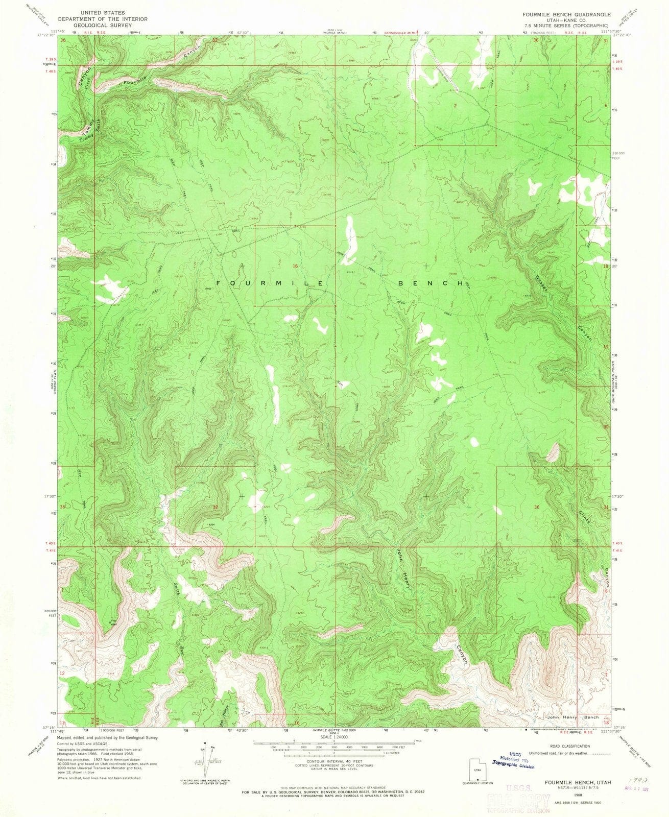 1968 Fourmile Bench, UT - Utah - USGS Topographic Map