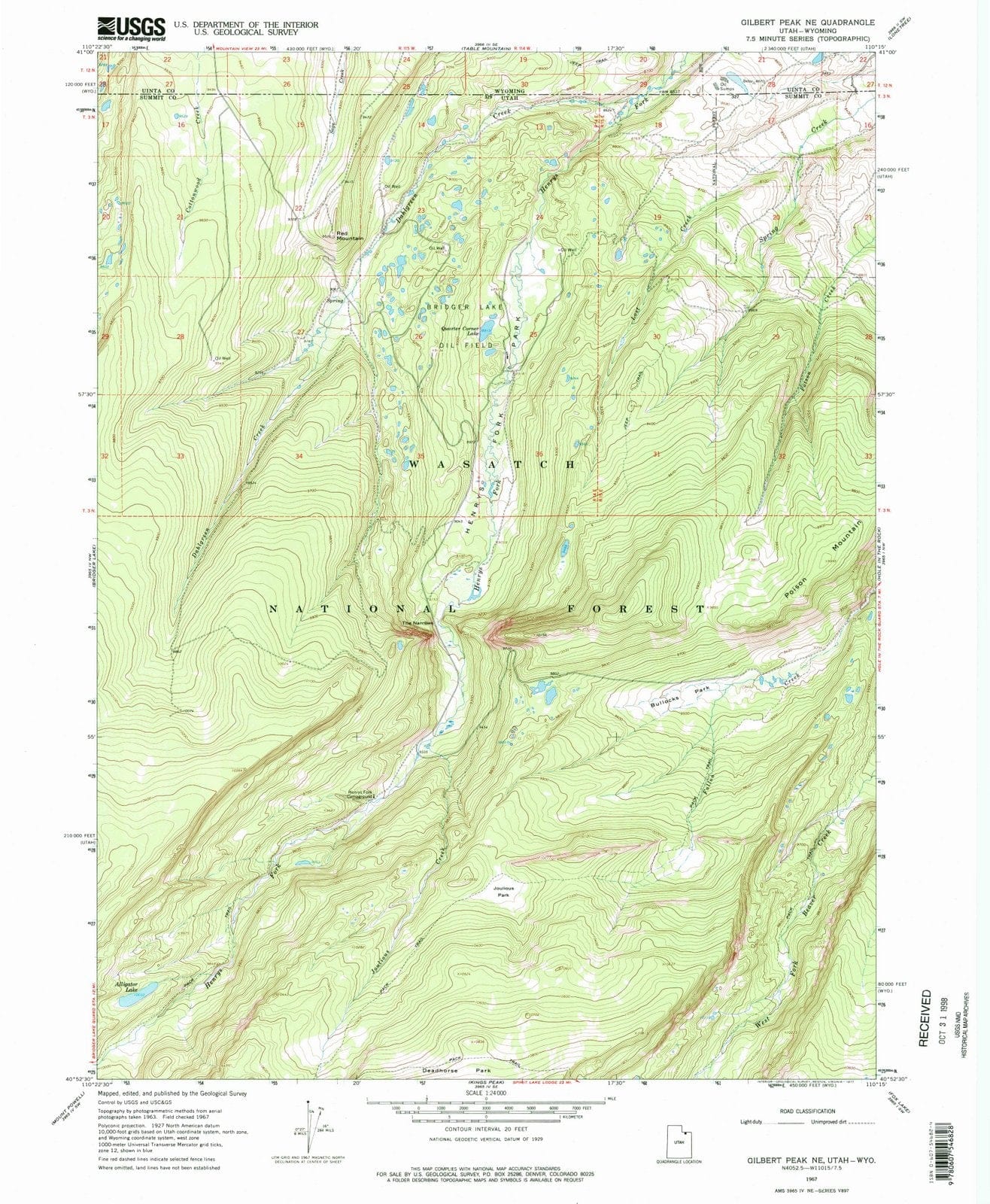 1967 Gilbert Peak, UT - Utah - USGS Topographic Map