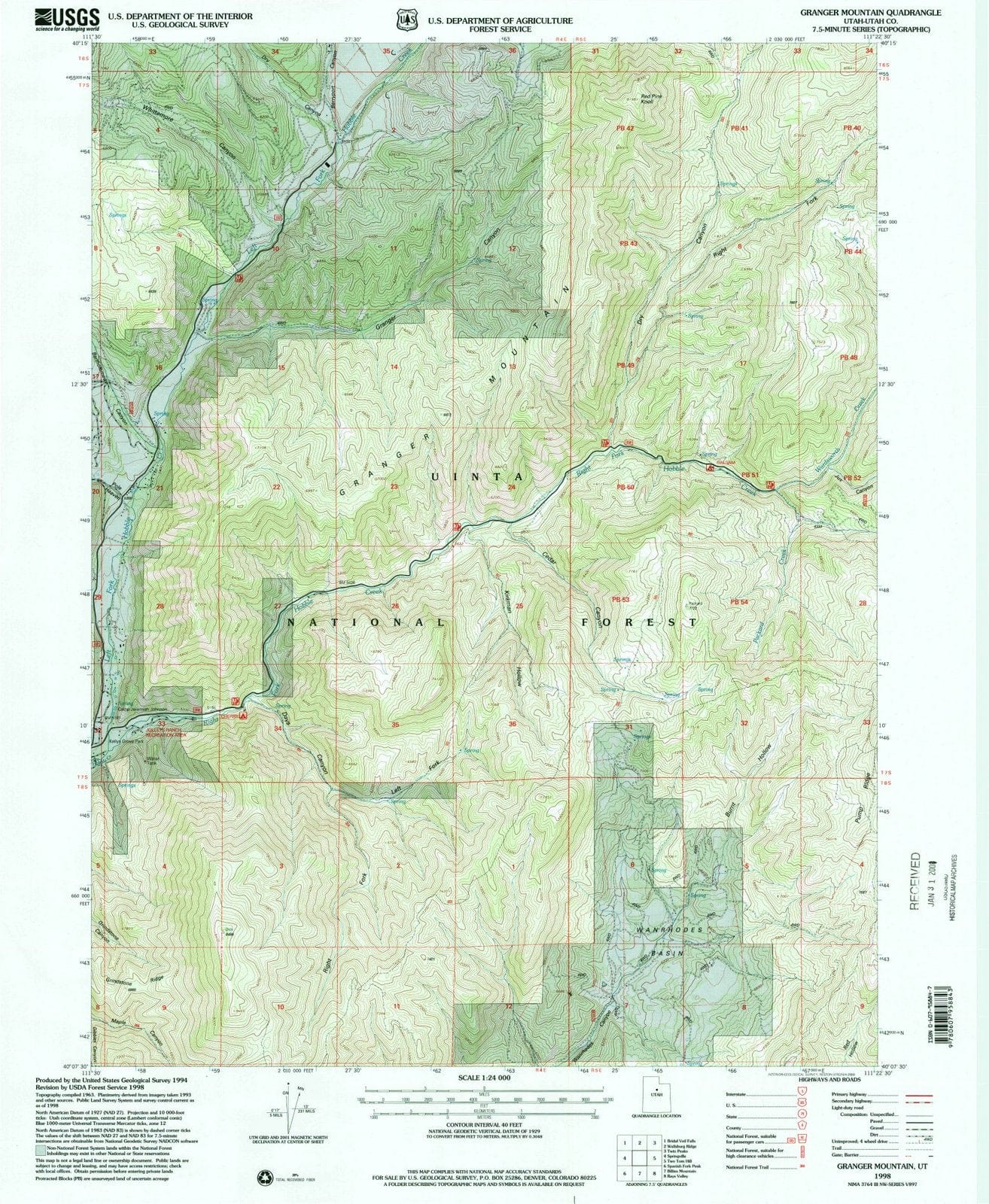 1998 Granger Mountain, UT - Utah - USGS Topographic Map
