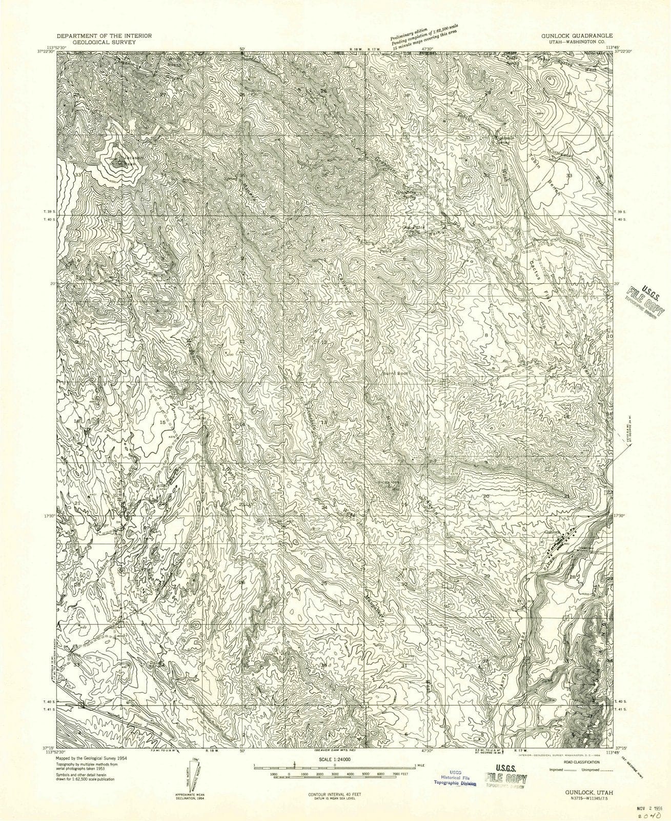 1954 Gunlock, UT - Utah - USGS Topographic Map