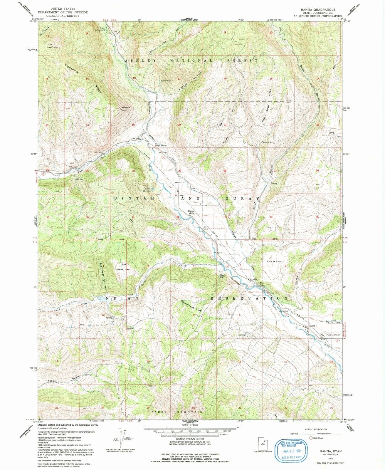 1962 Hanna, UT - Utah - USGS Topographic Map