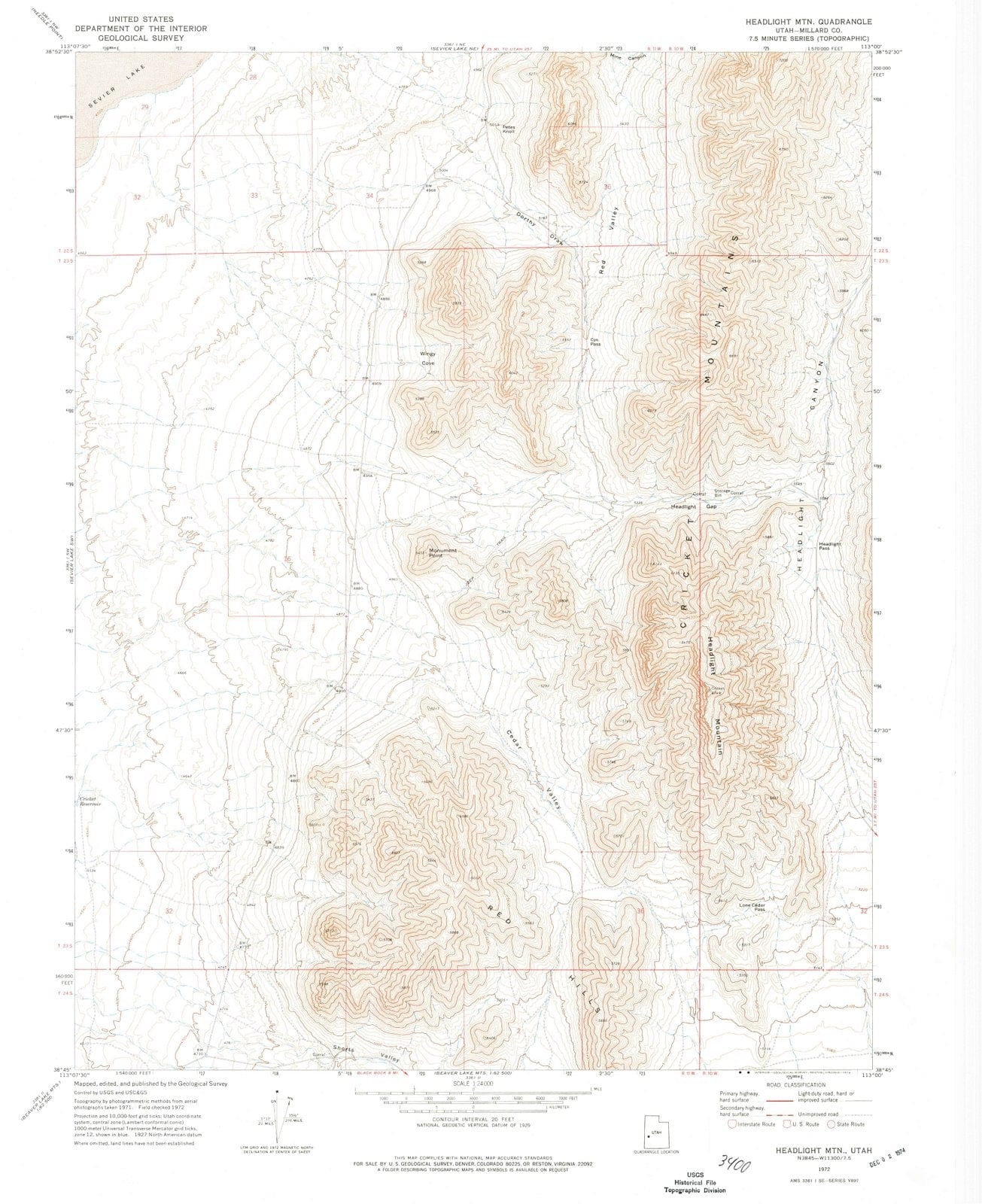 1972 Headlight MTN, UT - Utah - USGS Topographic Map
